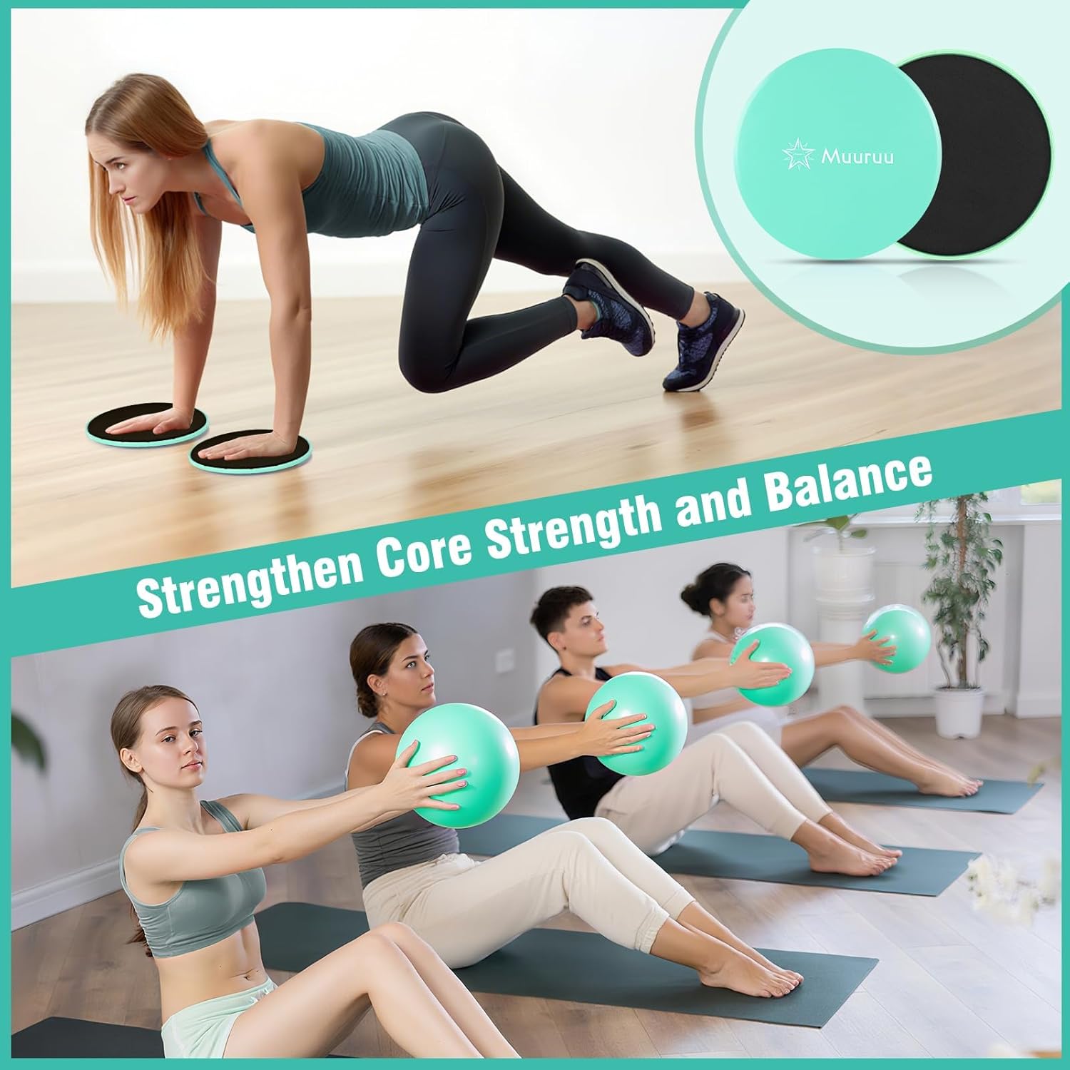 Pilates Equipment Kit for Home Workout, Pilates Ring and Ball Set for Women, 14'' Magic Circle Essentials Accessories Kit with Wrist Weights, Resistance Bands, Yoga Strap, Core Sliders, Socks, Bag - Image 6