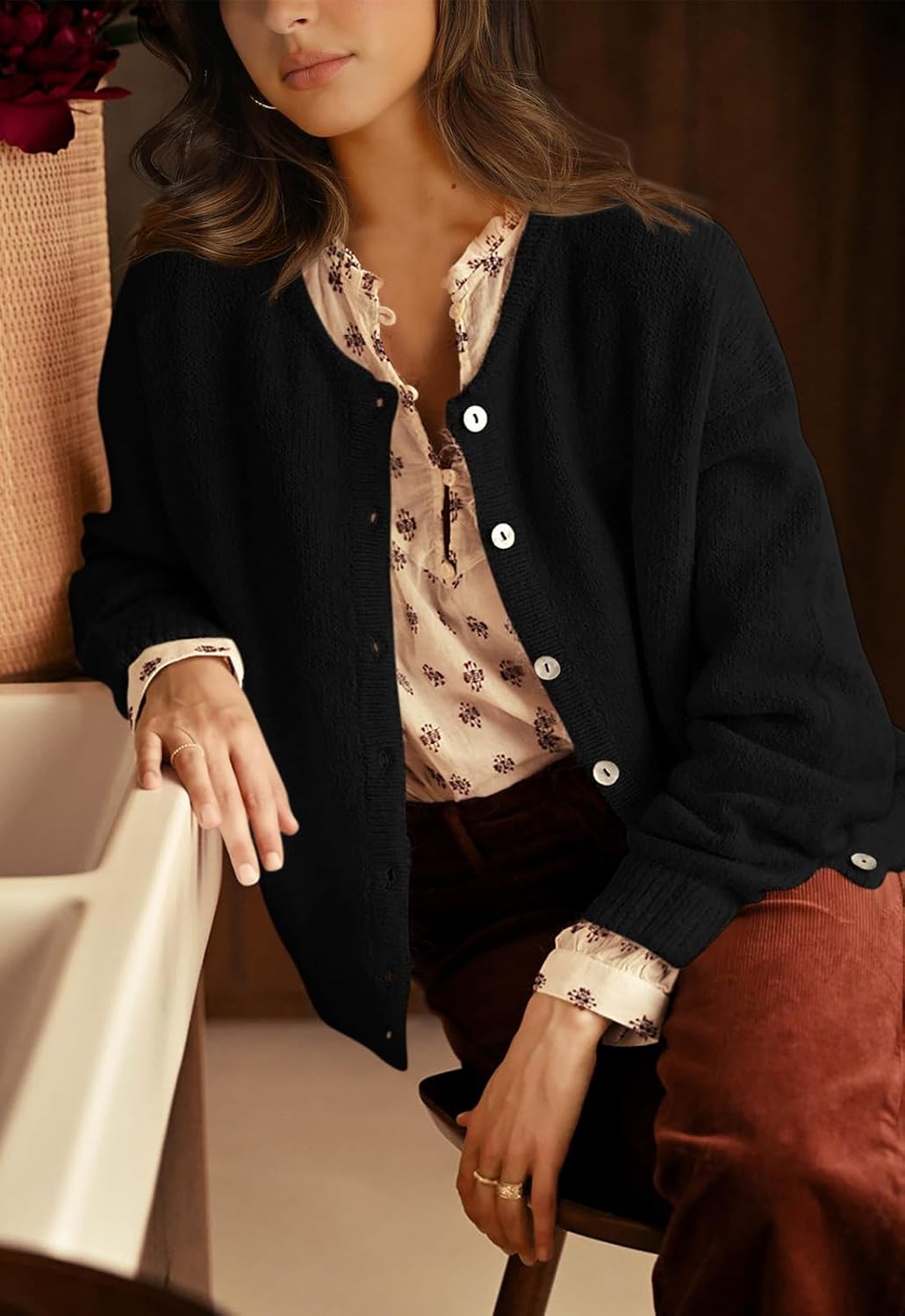 PRETTYGARDEN Long Sleeve Crewneck Button Down Womens Sweaters Spring Open Front Chunky Cardigan Sweaters for Women 2026 - Image 5