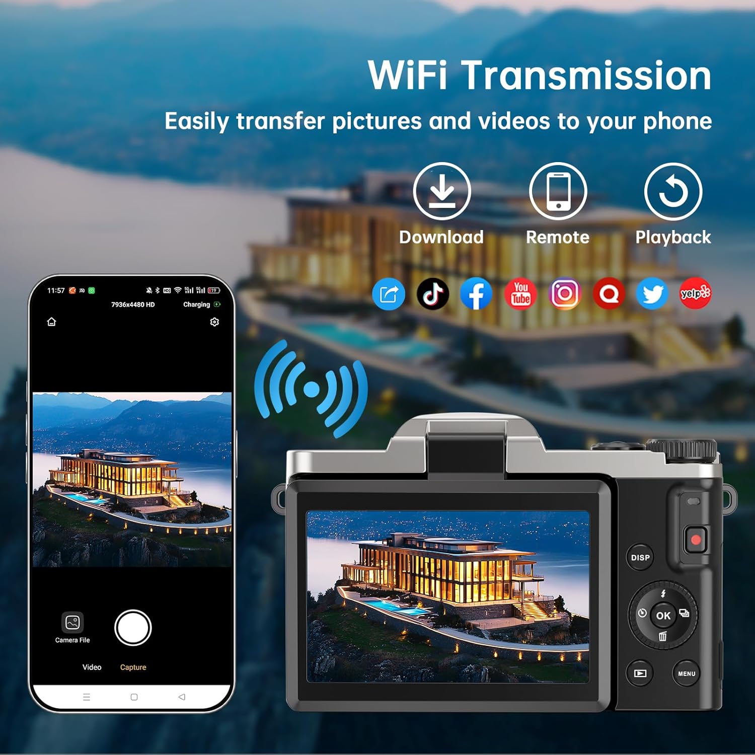 4K Digital Camera for Photography with WiFi, 2025 Latest Auto-Focus Vlogging Camera for YouTube Video 3'' 180° Flip Screen Travel Cameras 16X Zoom Anti-Shake 4K Cameras with SD Card, 2 Batteries - Image 3