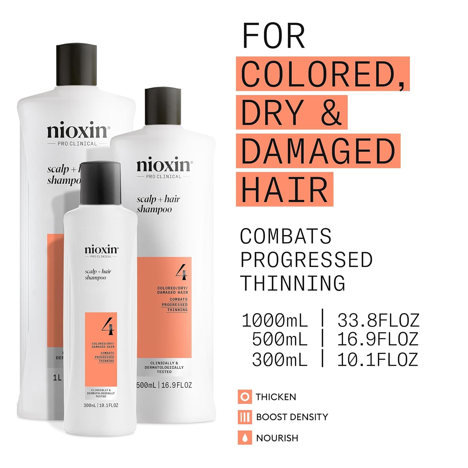 Nioxin System 4 Scalp + Hair Thickening Shampoo for Colored, Dry, & Damaged Hair with Progressed Thinning | Maintain Vibrant Color | Cleanse, Nourish & Boost Hair Density with Niacinamide & Biotin - Image 3