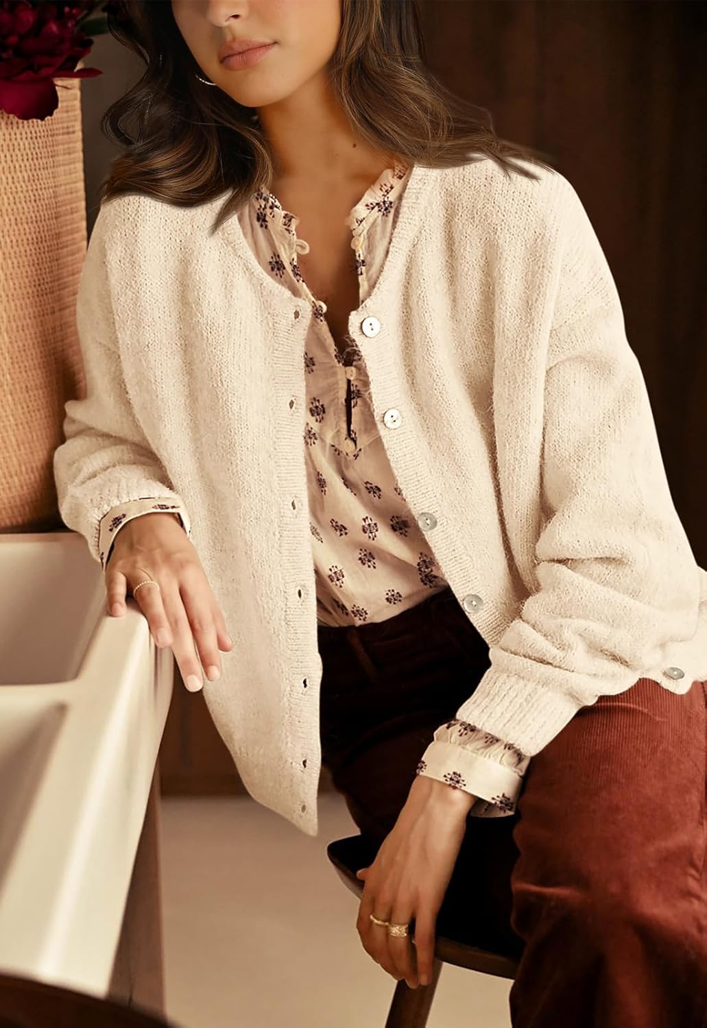 PRETTYGARDEN Long Sleeve Crewneck Button Down Womens Sweaters Spring Open Front Chunky Cardigan Sweaters for Women 2026 - Image 5