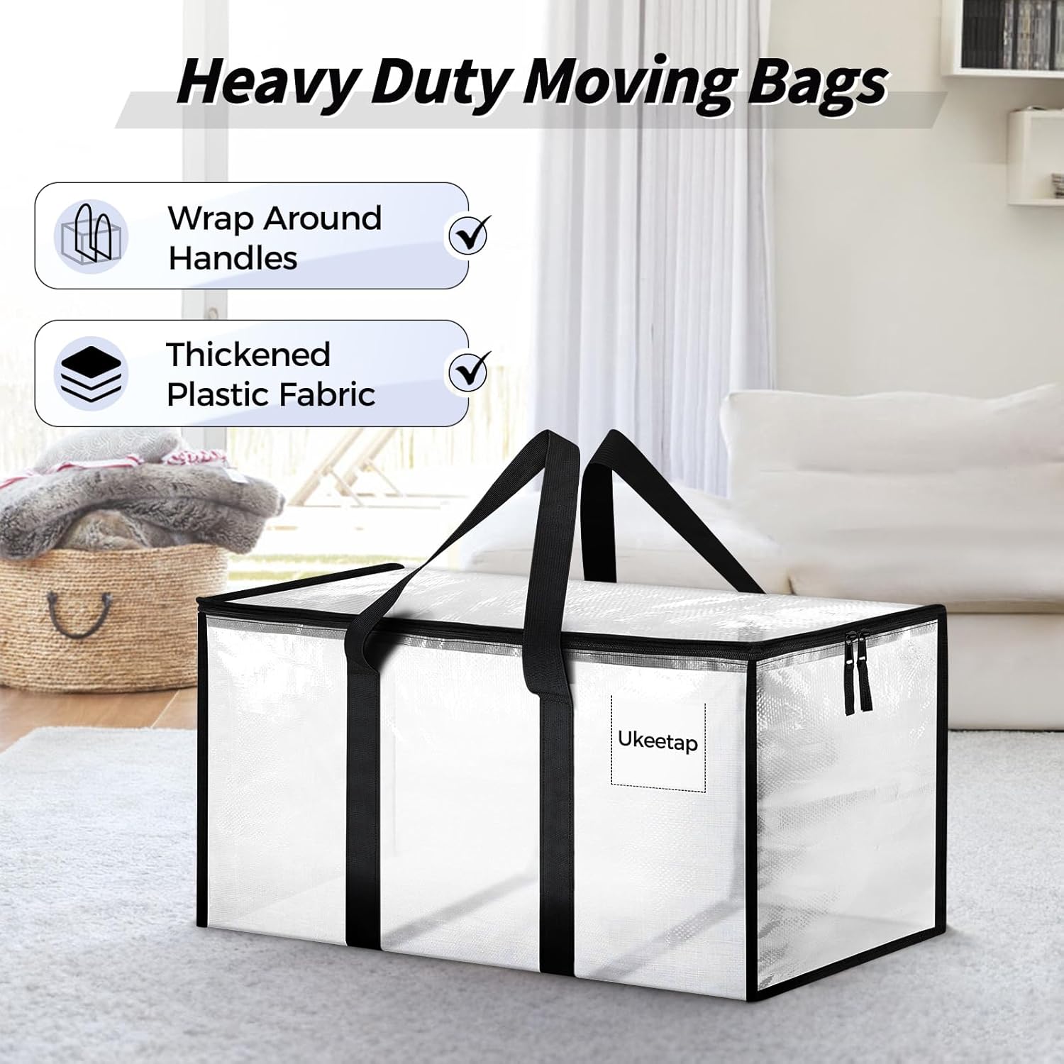 8 Pack Extra Large Heavy Duty Moving Bags, Clear Storage Bins with Lids, Reinforced Handles & Heavy-Duty Zippers Moving Boxes Storage Bags Totes for Clothes Packing, Dorms, College Supplies, Clear - Image 4