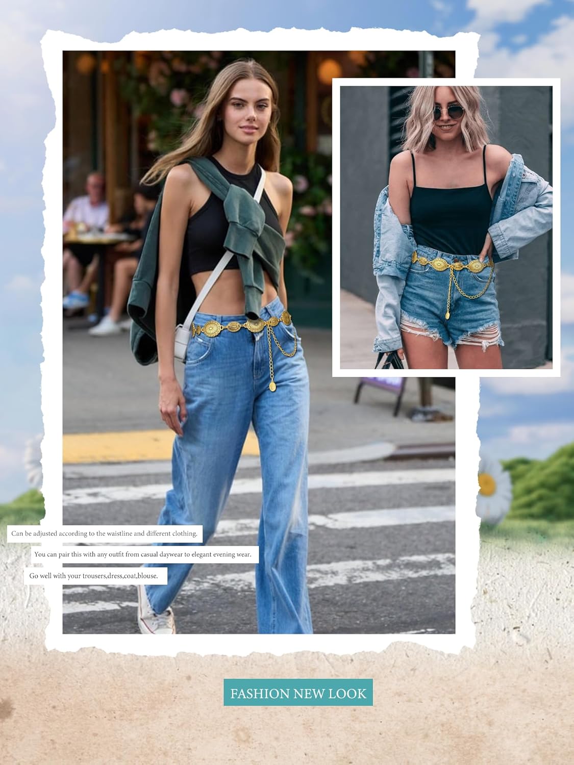 FIORETTO Metal Waist Chain Link Belt for Women Western Cowgirl Boho Turquoise Belts for Dress Jeans Country Concert Outfit - Image 3