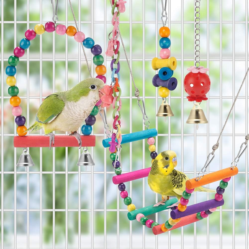 Swing Hanging Standing Chewing Toy Hammock Climbing Ladder, Cage Colorful Toys Suitable for Budgerigar, Parakeet, Conure, Cockatiel, Mynah, Love Birds, Finches - Image 6