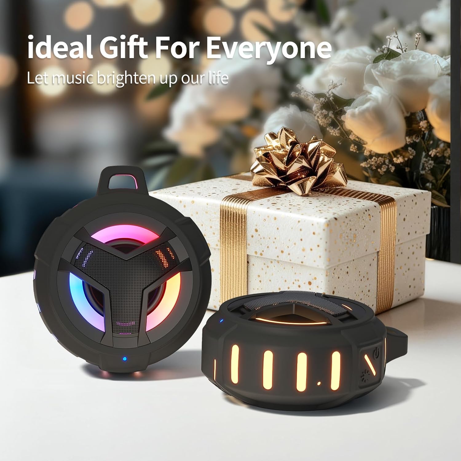 EBODA Bluetooth Shower Speaker, Portable Bluetooth Speakers, IP67 Waterproof Wireless Speaker with LED Light, Floating, 2000mAh, True Wireless Stereo for Kayak, Beach, Gifts for unisex -Black - Image 9