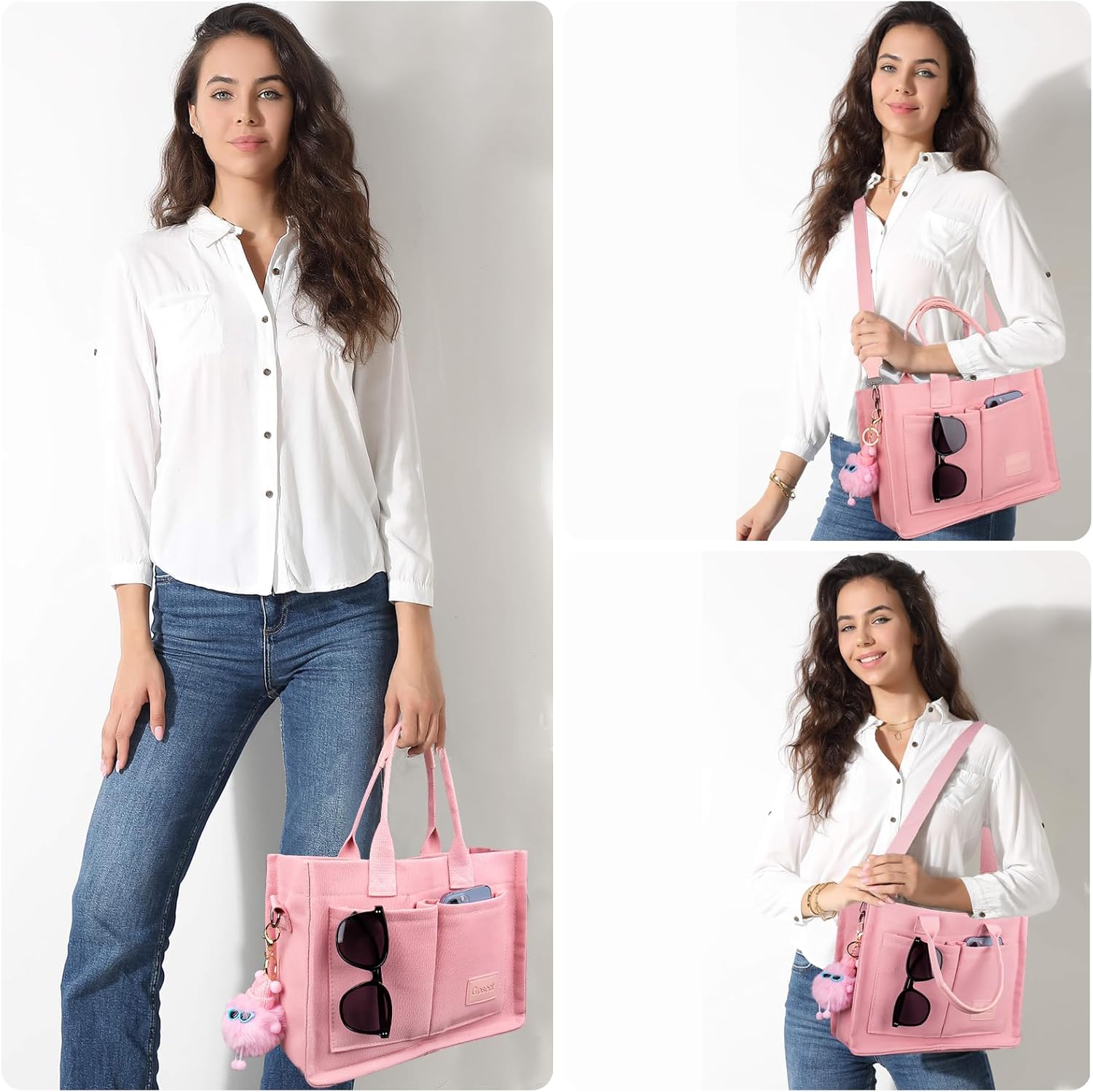 Canvas Tote Bag for Women With Pockets, Laptop Work Crossbody Purses Everything Shoulder Tote Bag Everyday Satchel Handbags - Image 2