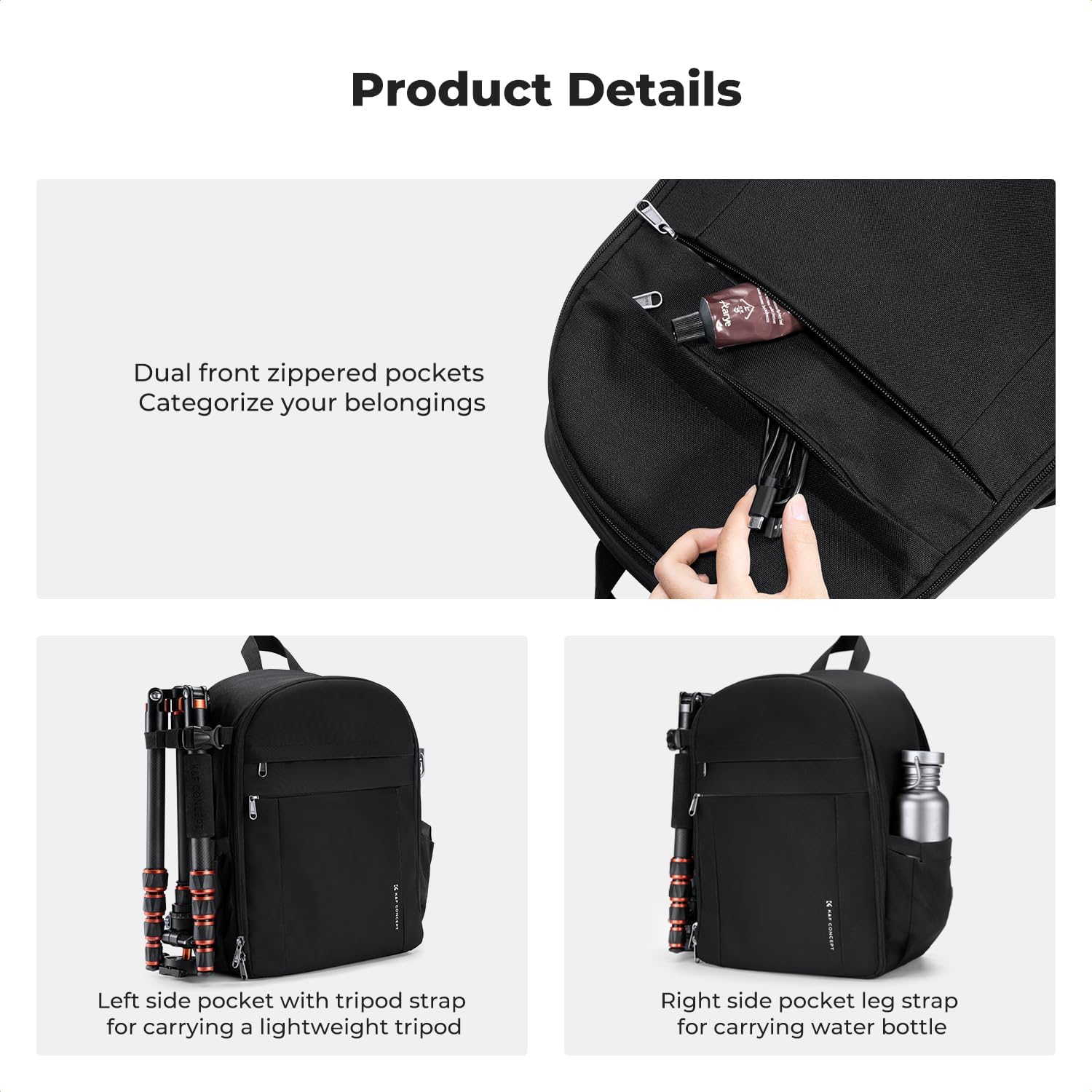 K&F CONCEPT Lightweight Camera Backpack Bag, Professional Photography Bag Compatible with Canon/Nikon/Sony Camera and Lens Accessories, Camera Case with Tripod Strap & Rain Cover - Image 5