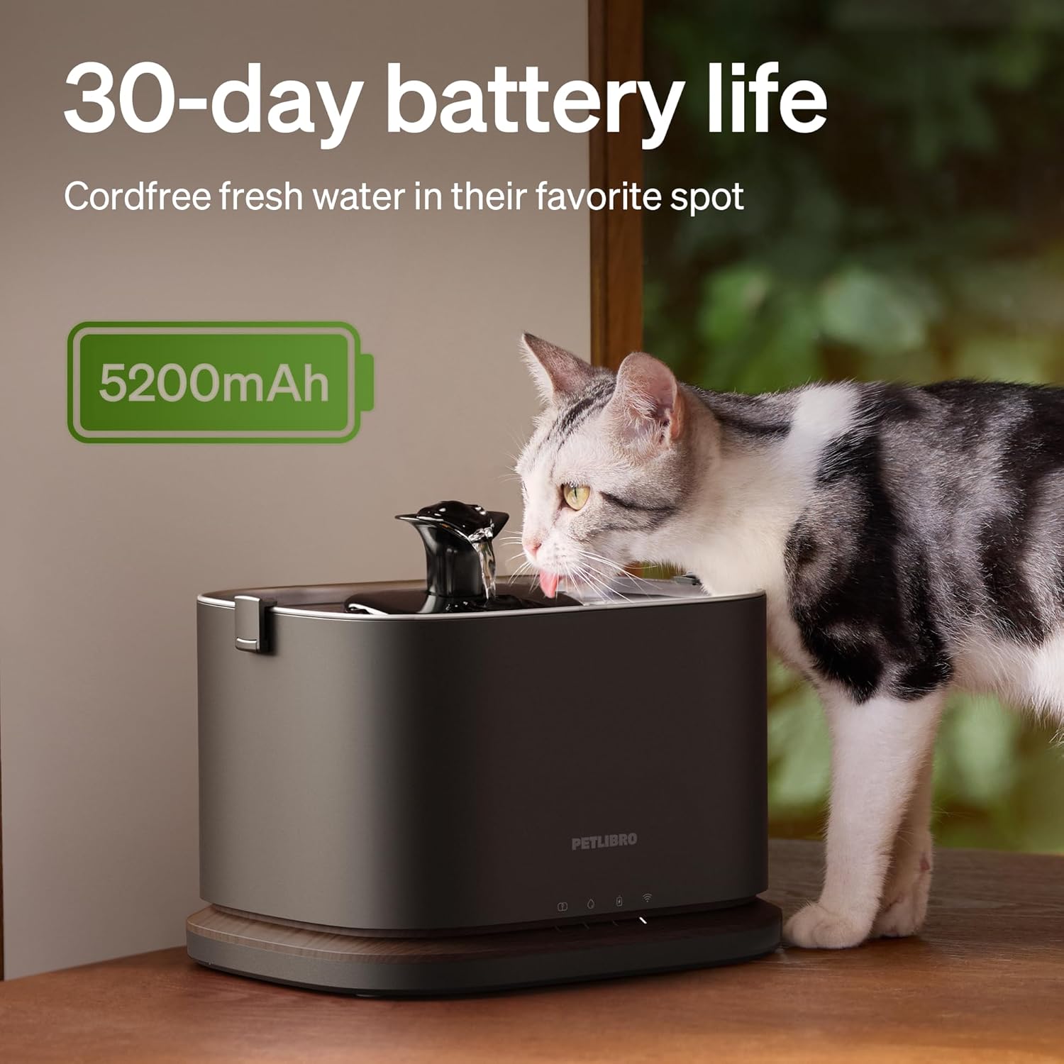 PETLIBRO Upgrade Cat Water Fountain, Cordless Cat Fountain Battery Operated, App Monitoring 3L/101oz Dockstream 2 Pet Water Fountain with Stainless Steel Tray, 5GHz WiFi Dog Water Bowl Dispenser - Image 2