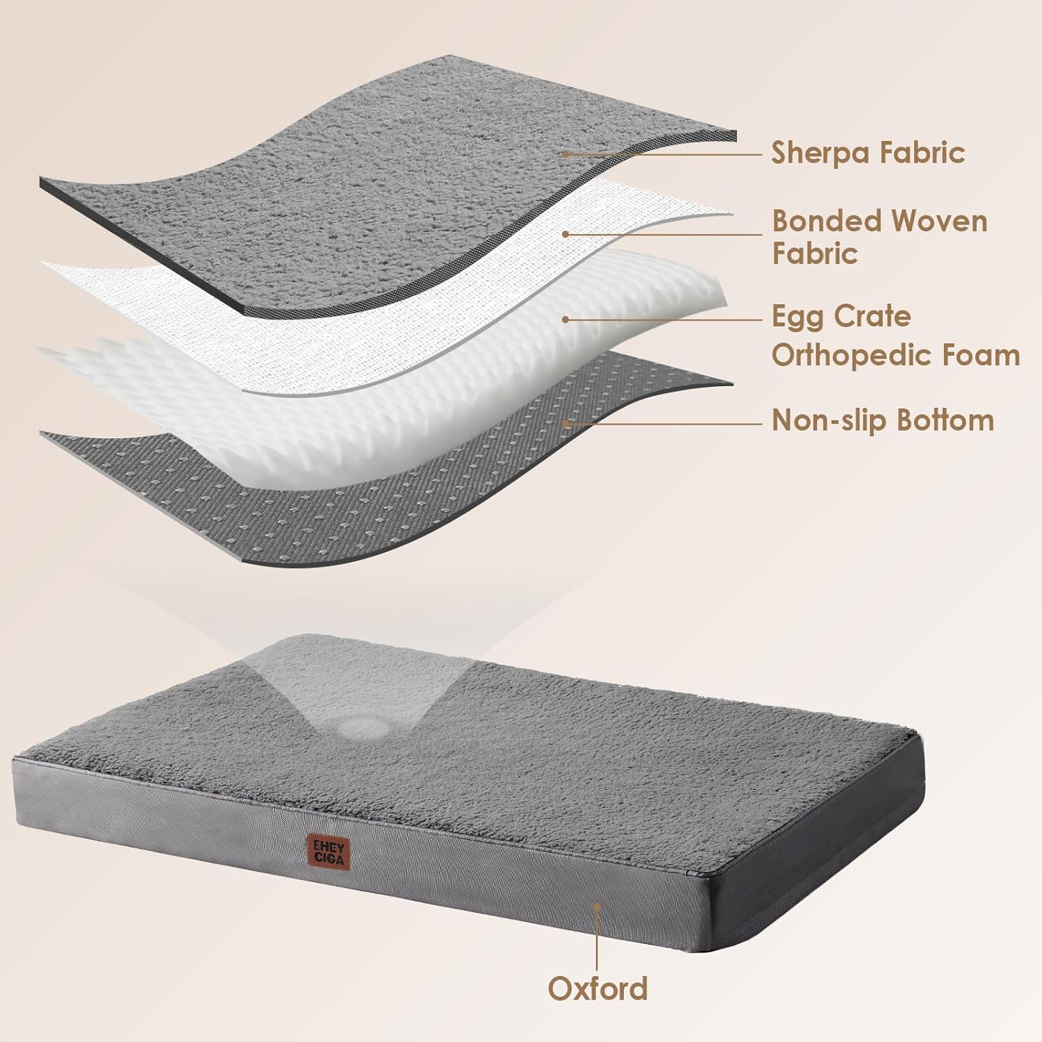 EHEYCIGA Orthopedic XL Dog Beds for Extra Large Dogs with Removable Washable Cover for Crate, Grey, 41x27 - Image 4