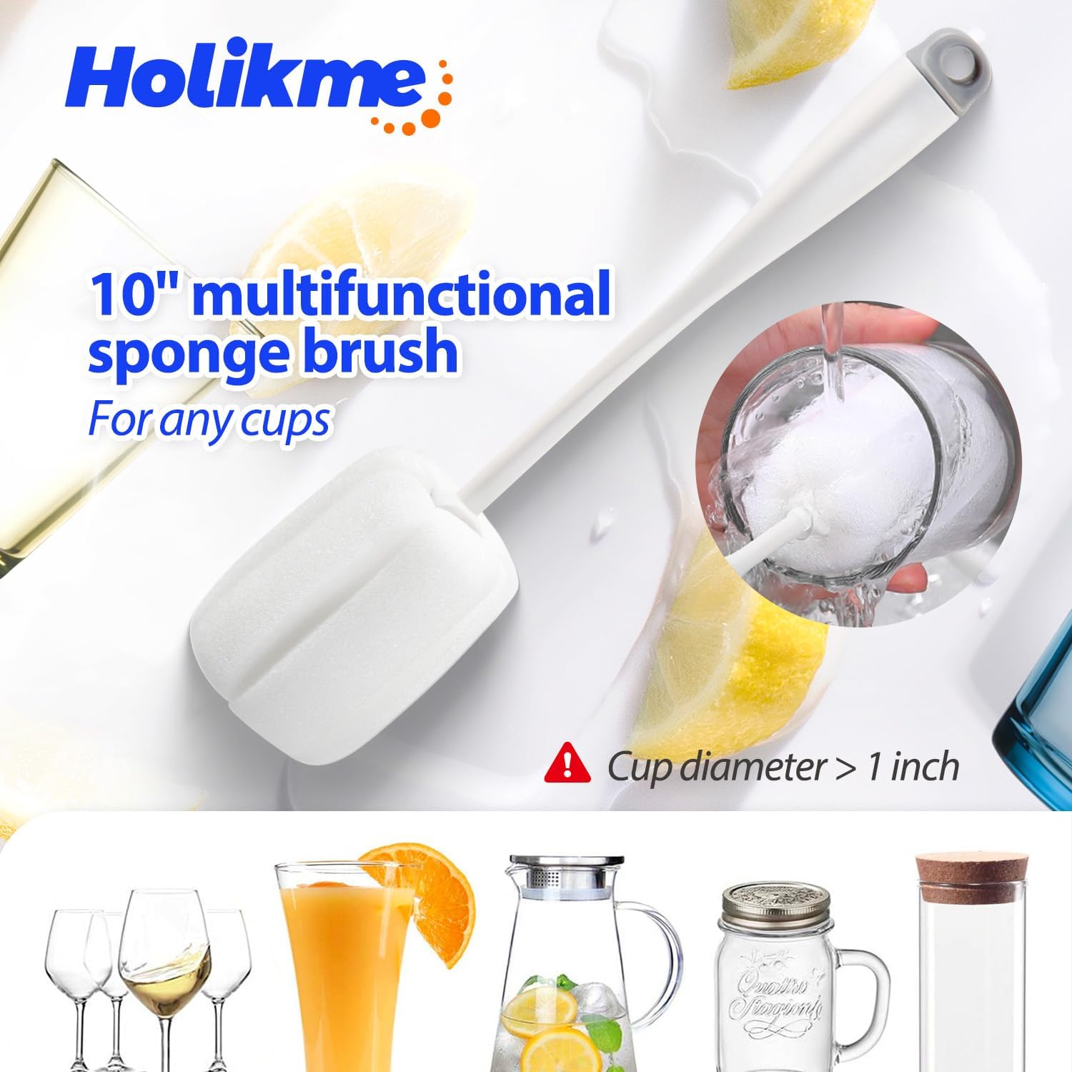Holikme Bottle Brush Tube Cleaning Lab Set with Long Handle, Cup Cleaner for Washing Narrow Neck Beer Wine Decanter Pipes Lids Sinks Cap Covers, White - Image 4