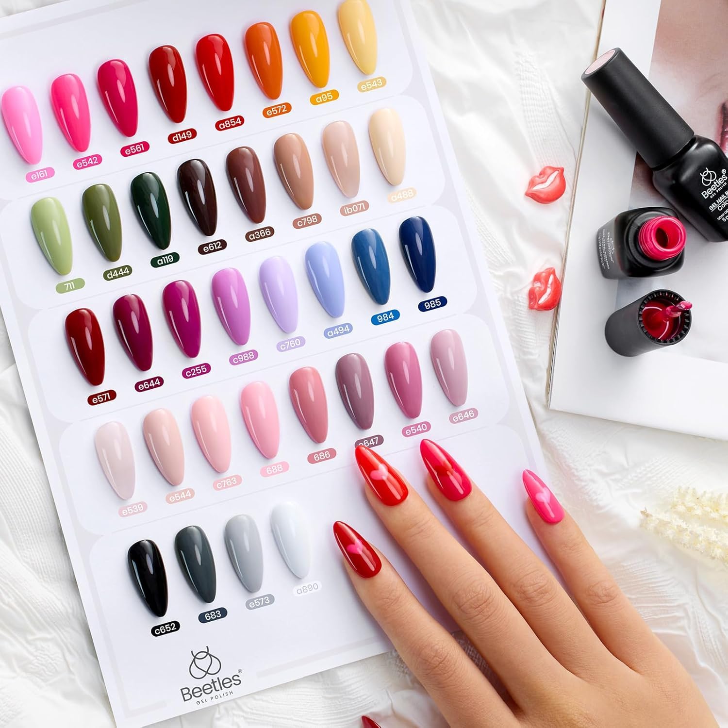beetles 44pcs Gel Nail Polish Set - 36 Colors Colorful Muse Gel Polish Kit Pink Nude Red Yellow Green Black White Glitter Nail Kit Base Top Coat UV LED Needed Salon DIY Home Gift for Women - Image 7