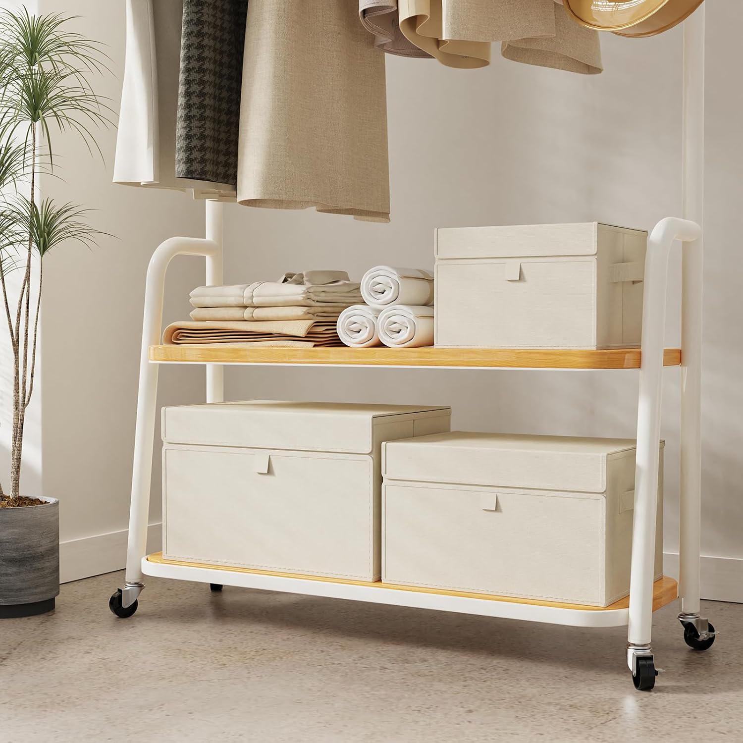 Convenient Storage Bins for Taking Clothes, Fabric Boxes with Flip Cover, Collapsible Organizer with Handles, Cube Baskets for Home, Bedroom, Closet, 15x9.8x9.8in, Beige, 4 Pack - Image 5