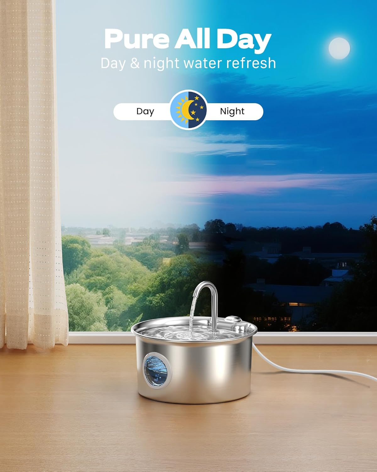 Cat Water Fountain Stainless Steel: Cat Fountain for Drinking - 88oz/2.6L Pet Water Fountain for Cats Indoor - Quiet Cats Water Bowl Dispenser - Pets Feeding & Watering Supplies - for Small Animals - Image 4