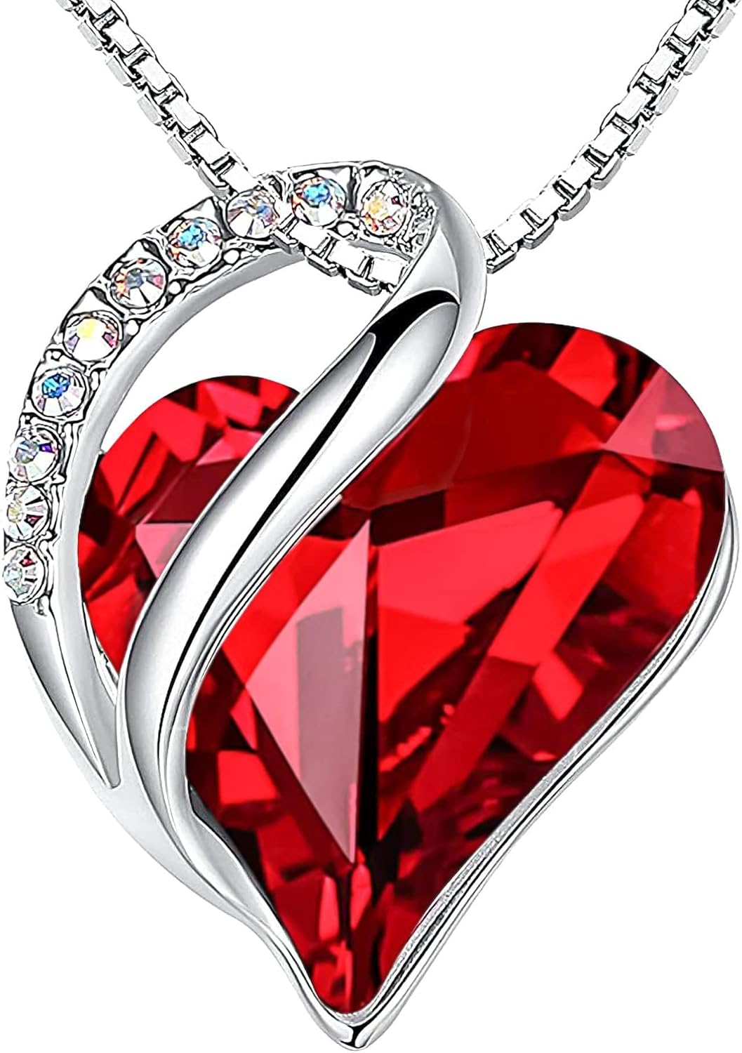 Leafael Gift Necklaces for Women, Infinity Love Birthstone Heart Crystal Pendant, Birthday Anniversary Jewelry for Wife, Mom, and Her, Silver Plated, 18" + 2" Adjustable Chain