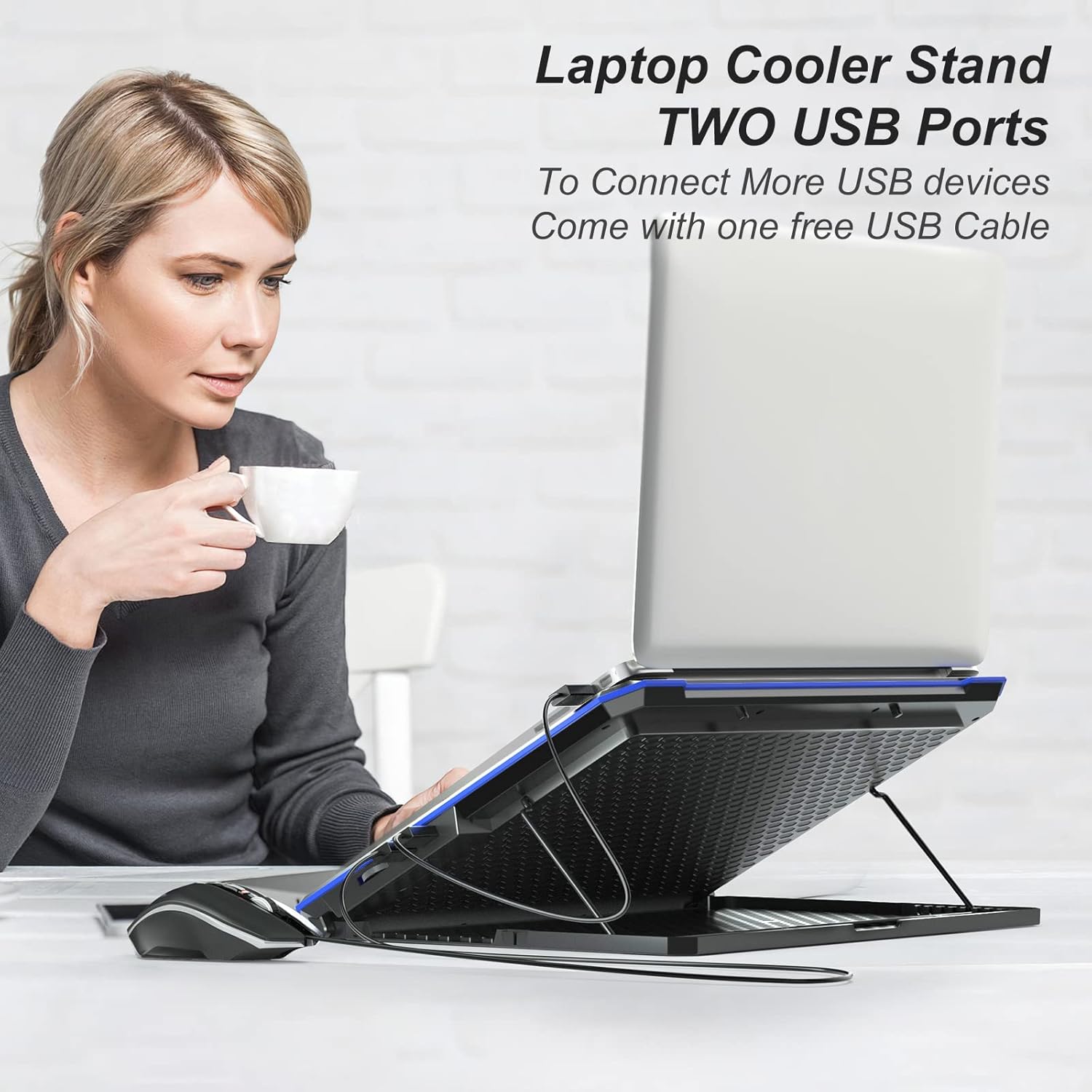 ICE COOREL Laptop Cooling Pad with 6 Cooling Fan, Laptop Cooler Fan with No Lights, Cooling pad for Laptop 15-17 Inches, Notebook Cooler Stand with 9 Height Adjustable, Cooler Pad for Lap or Desk Use - Image 5