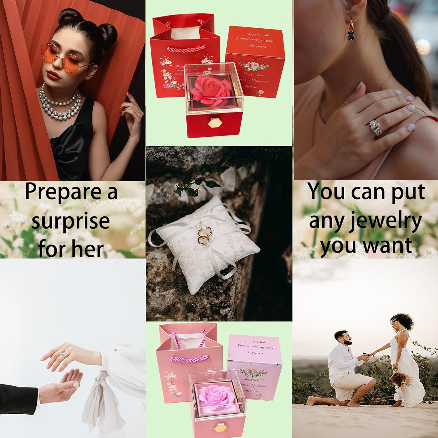 Romantic Gifts for Her Rose Ring Box Jewelry Box Artificial Flowers Eternal Rose Box Anniversary Wedding Valentines Day Christmas Birthday Thanksgiving Gifts for Mom Wife Girlfriend Women - Image 5