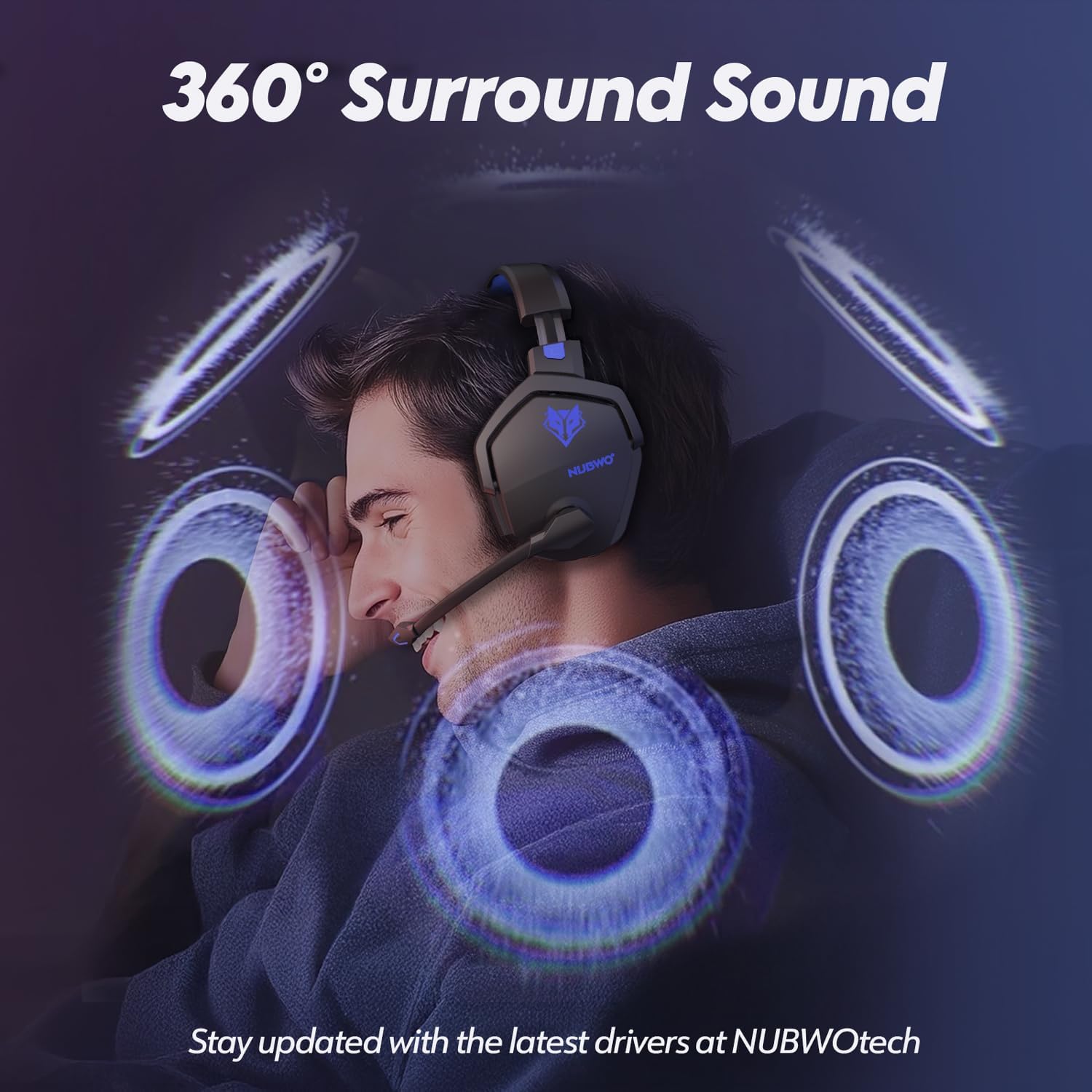 NUBWO Wireless Gaming Headset with Mic for Ps5 Ps4 PC, Zero Interference, 100-Hour Battery All-Day Play, 23ms Sync for Fortnite & Call of Duty/FPS Gamers, Triple Mode All Devices Compatible - Blue - Image 4