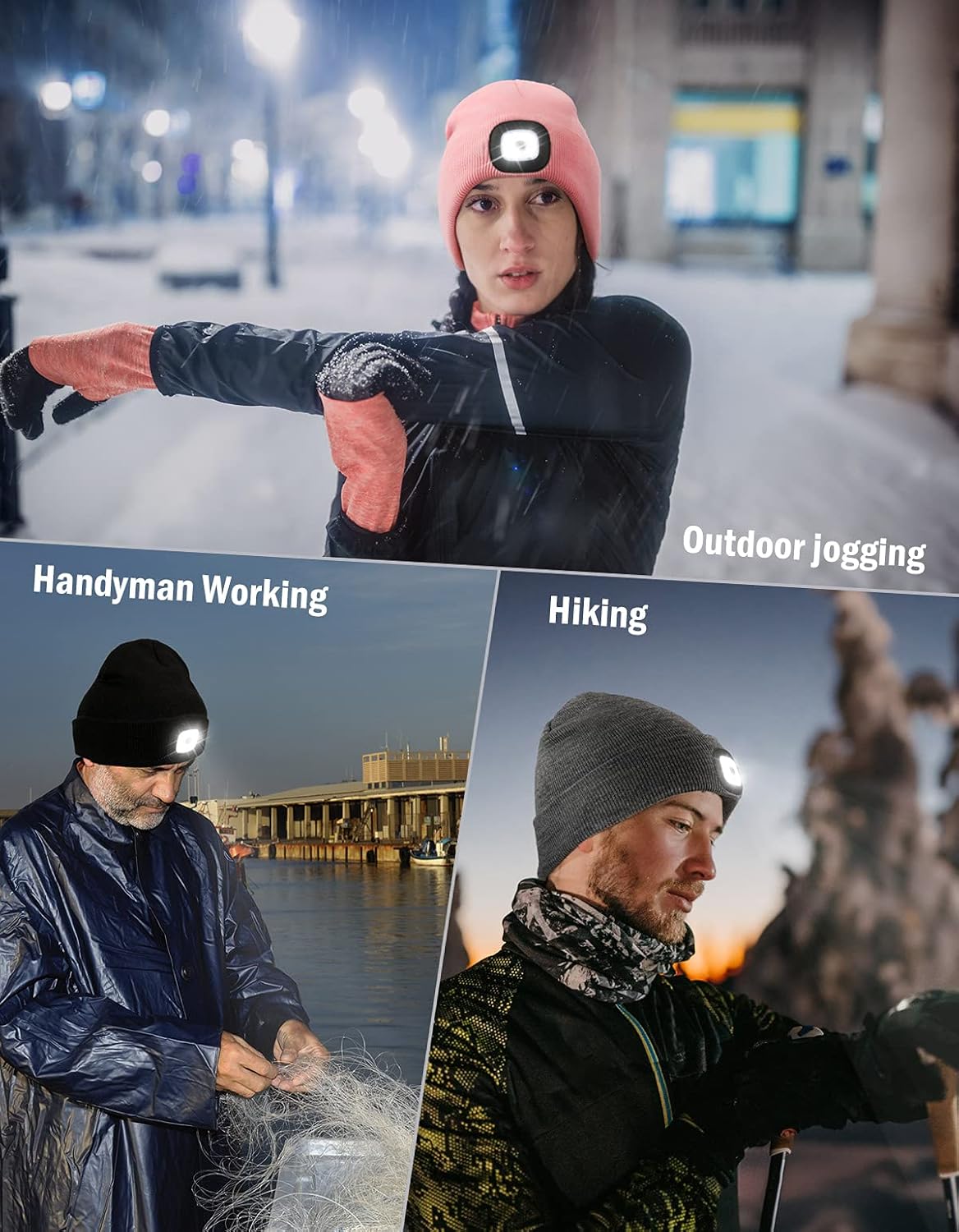 MELASA Unisex Hat with Light, USB Rechargeable Hands Free Headlamp LED Beanie, Winter Gifts for Men Dad Father Husband Him - Image 2