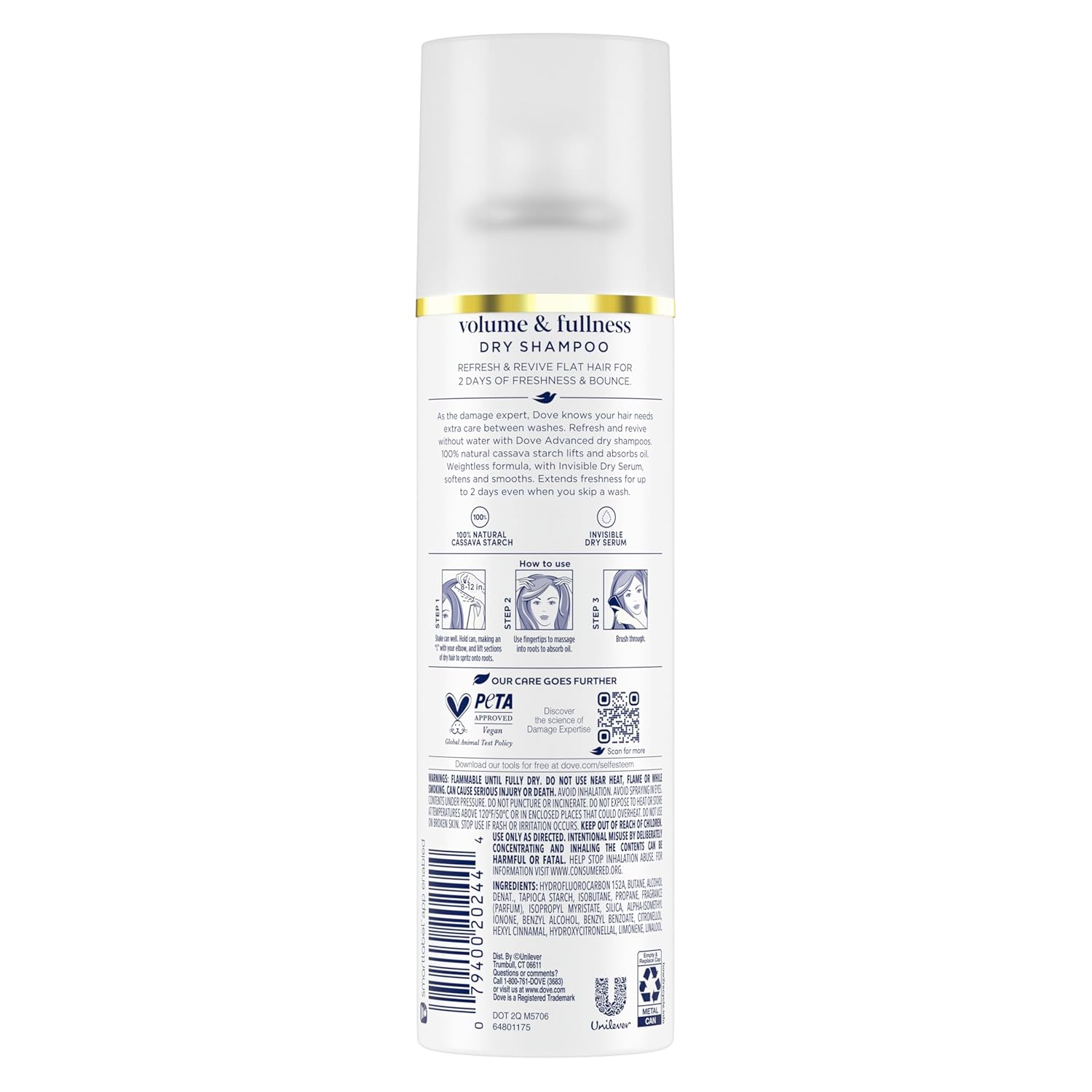 Dove Dry Shampoo Spray, Volume & Fullness, Absorbs Oil to Refresh Hair Without Washing, 5 oz (2-Pack) - Image 2