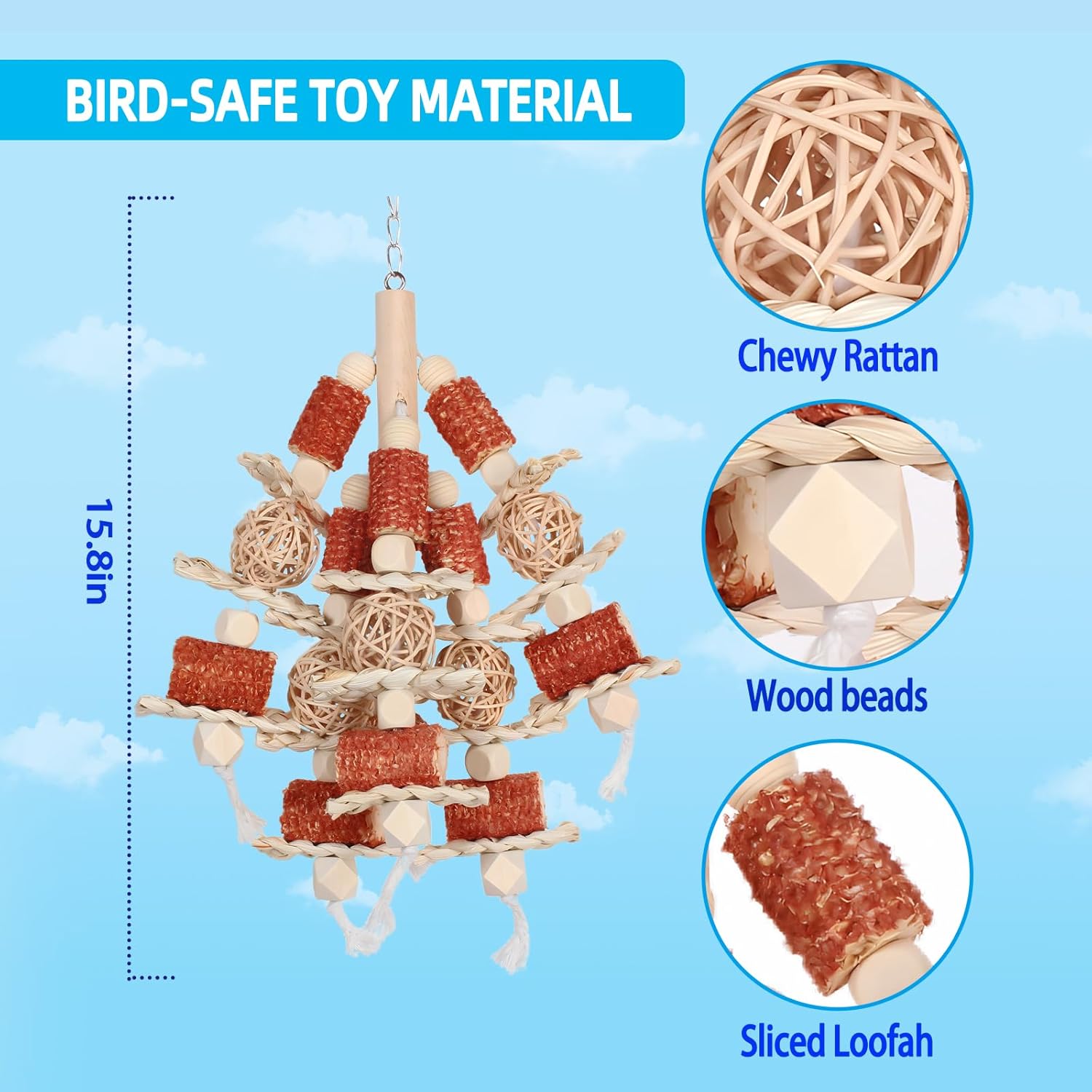 Bird Toys, Natural Corn Stick Parrot Toys Hanging in Bird Cages,for Small and Medium-Sized Macaws,African Grey,Cockatoos,Cockatiel,Sun Conure,Amazon Parrots - Image 7