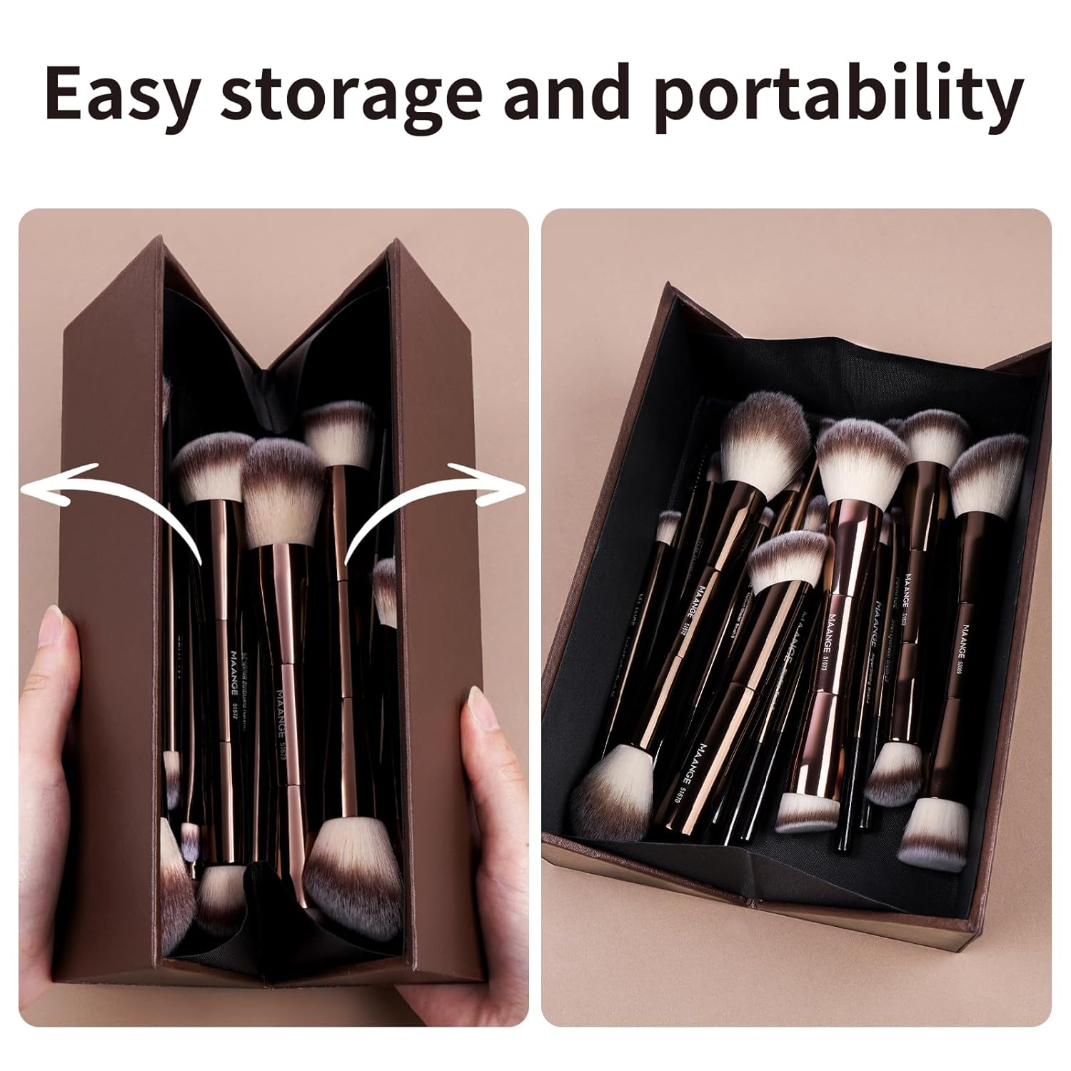 MAANGE 20 Pcs Makeup Brushes with Gift Box, Double-End Multi-functional Makeup Brushes for Blending Liquid Powder Concealer Cream Blush Buffe,CoffeeBrown - Image 6