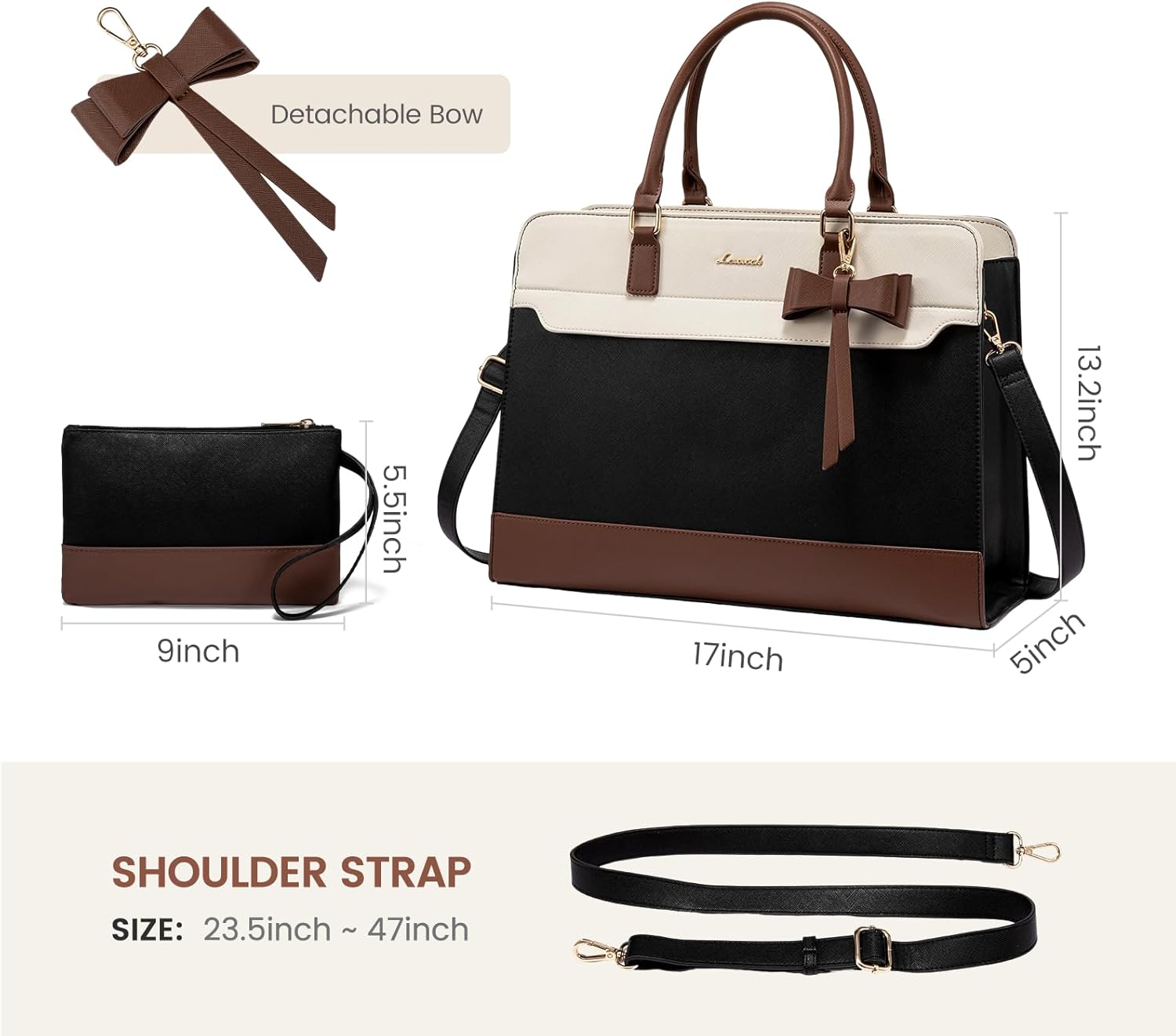LOVEVOOK Laptop Tote Bag for Women,Leather Work Bag, Waterproof Business Teacher Bag,Large Computer Handbag Purse Briefcase,Office Gifts for Women - Image 8
