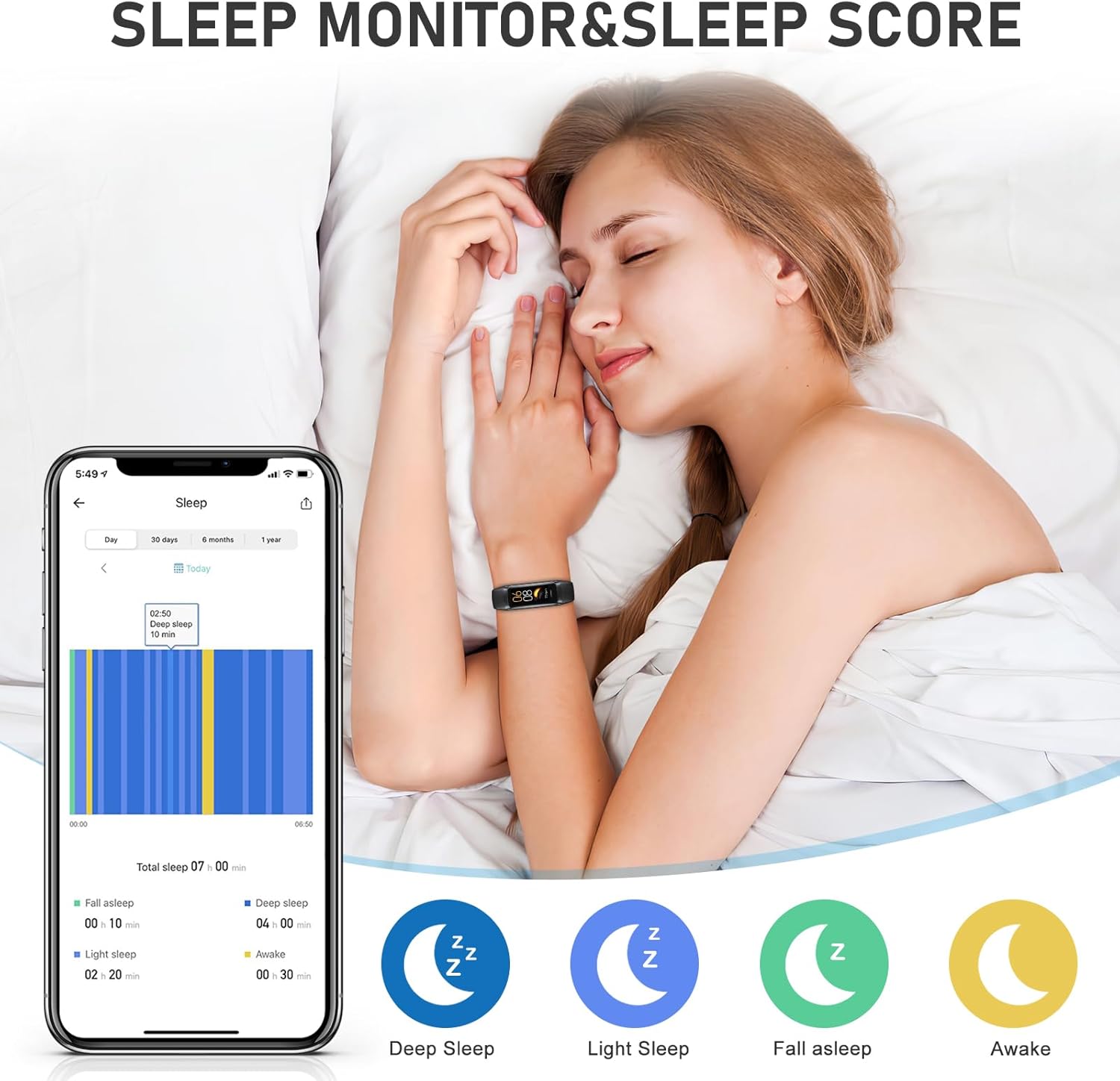 Fitness Tracker with 24/7Heart Rate, Blood Pressure, Sleep Tracking, Calorie, Activity Tracker with 1.1" AMOLED Color Screen, Waterproof Step Tracker for Android iPhones Women Men - Image 3