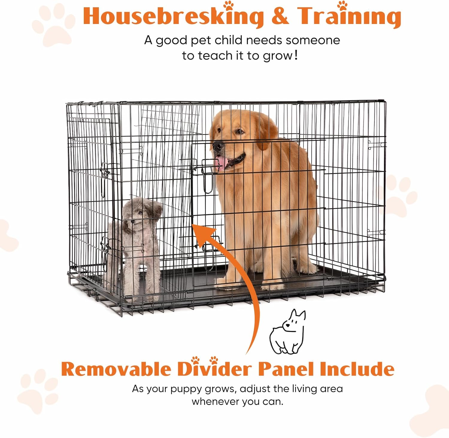 Sweetcrispy Large Dog Crate, 36 Inch Double Door Folding Metal Wire Dog Cage with Plastic Leak-Proof Pan Tray, Pet Kennel for Indoor, Outdoor, Travel - Image 3