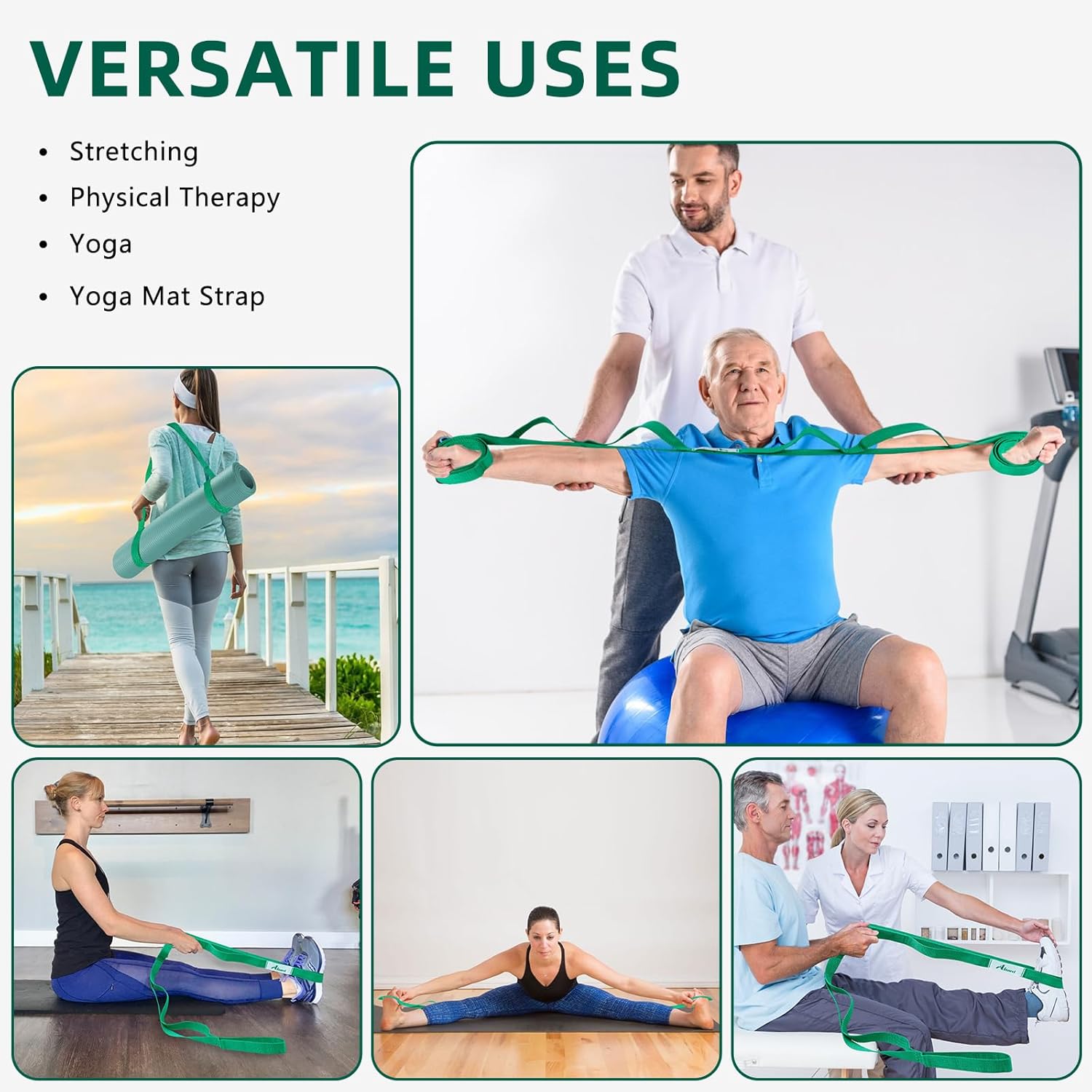 Stretching Strap Yoga Straps for Physical Therapy, 10 Loops Non-Elastic Stretch Band for Pilates, Flexibility, Exercise and Gymnastics - Image 6