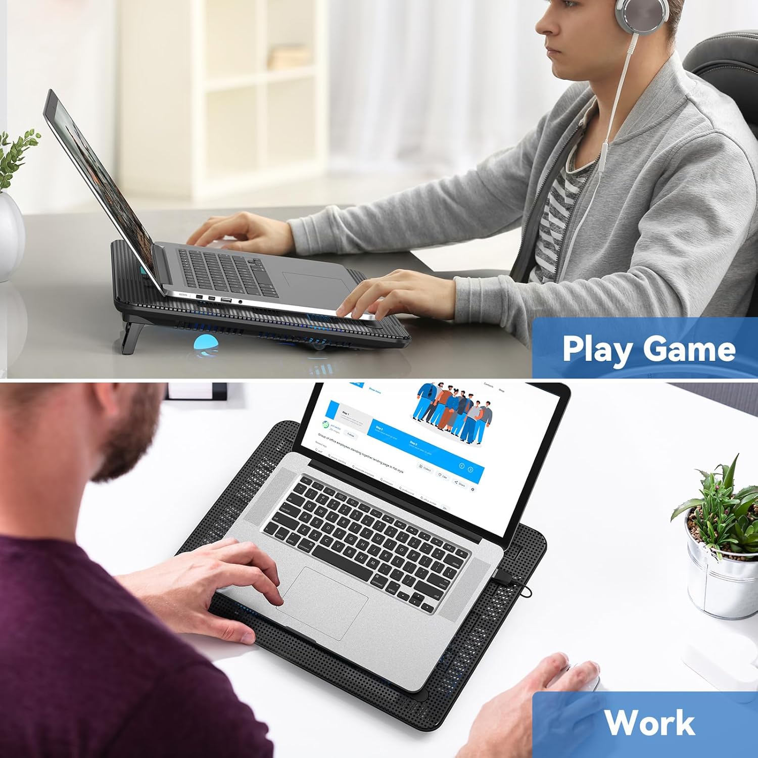 TECKNET Laptop Cooling Pad, Portable Slim Quiet USB Powered Laptop Notebook Cooler Cooling Pad Stand Chill Mat with 3 Blue LED Fans, Fits 12-17 Inches (Black) - Image 7