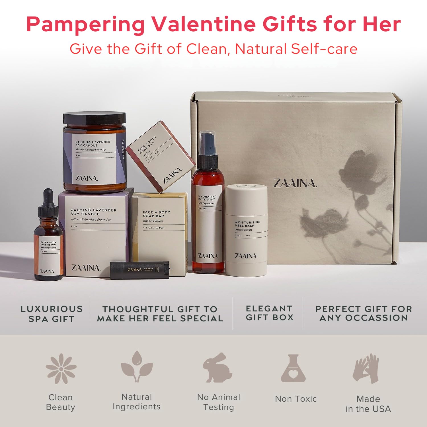 ZAAINA Spa Gift Set for Her - USA Made Luxury Self Care Spa Set, Pampering At Home Bath & Body Relaxing Spa Package, Gift Basket for Wife Friend, Mother's Day Gifts for Mom, Birthday Gifts for Women - Image 3