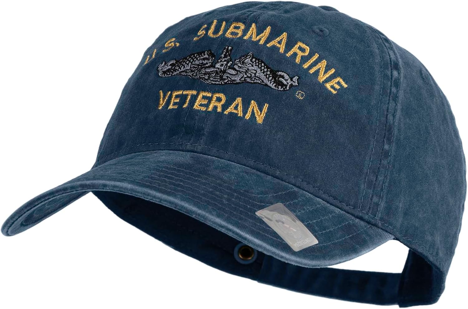 e4Hats.com US Submarine Veteran Military Embroidered Washed Solid Pigment Dyed Cotton Twill Brass Buckle Cap - Image 2