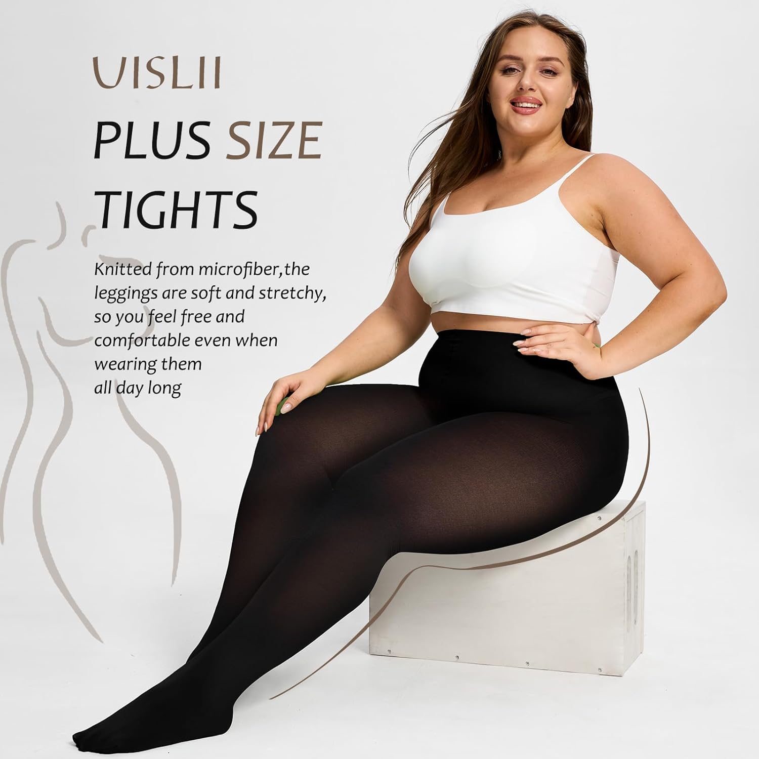 Plus Size Tights for Women,2 pairs 80D Semi Opaque Tights women,Solid Color Soft High Waist Stockings Size Up to 6XL. - Image 4