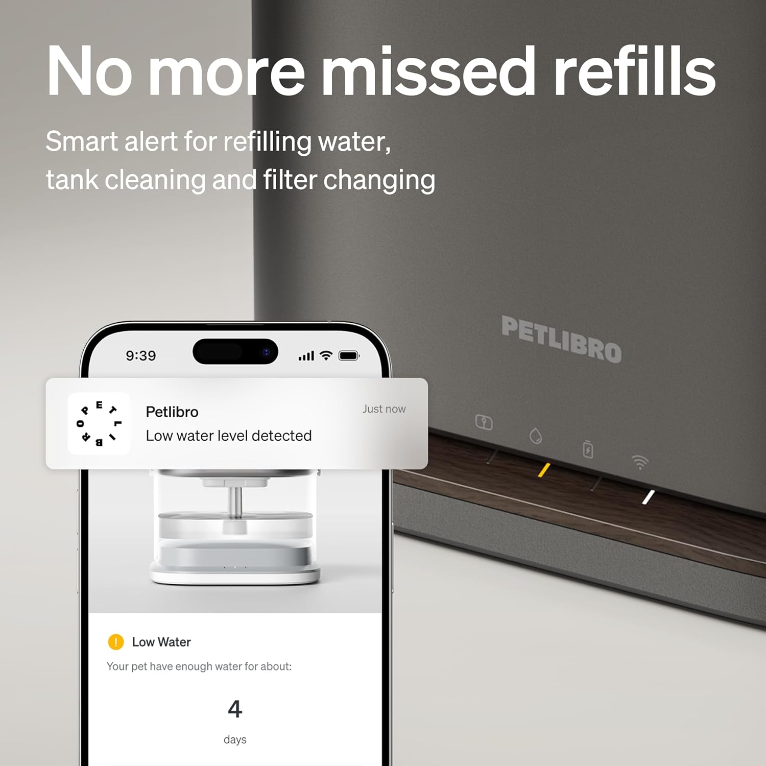 PETLIBRO Upgrade Cat Water Fountain, Cordless Cat Fountain Battery Operated, App Monitoring 3L/101oz Dockstream 2 Pet Water Fountain with Stainless Steel Tray, 5GHz WiFi Dog Water Bowl Dispenser - Image 5