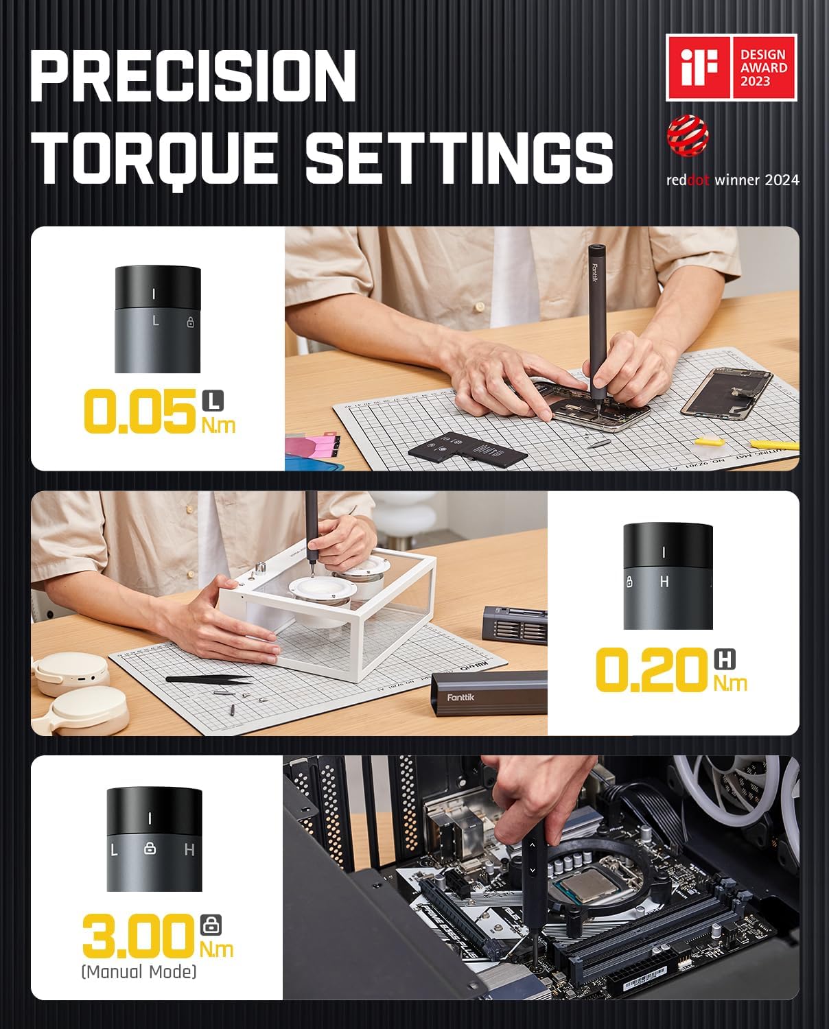 Fanttik E1 Max Electric Screwdriver, Mini Precision Screwdriver Set, 50 Magnetic Bits, Magnetic Storage, 5/32‘’Hex, Repair Tool Kit for Electronics Phone Camera Laptop Watch (Grey) - Image 2