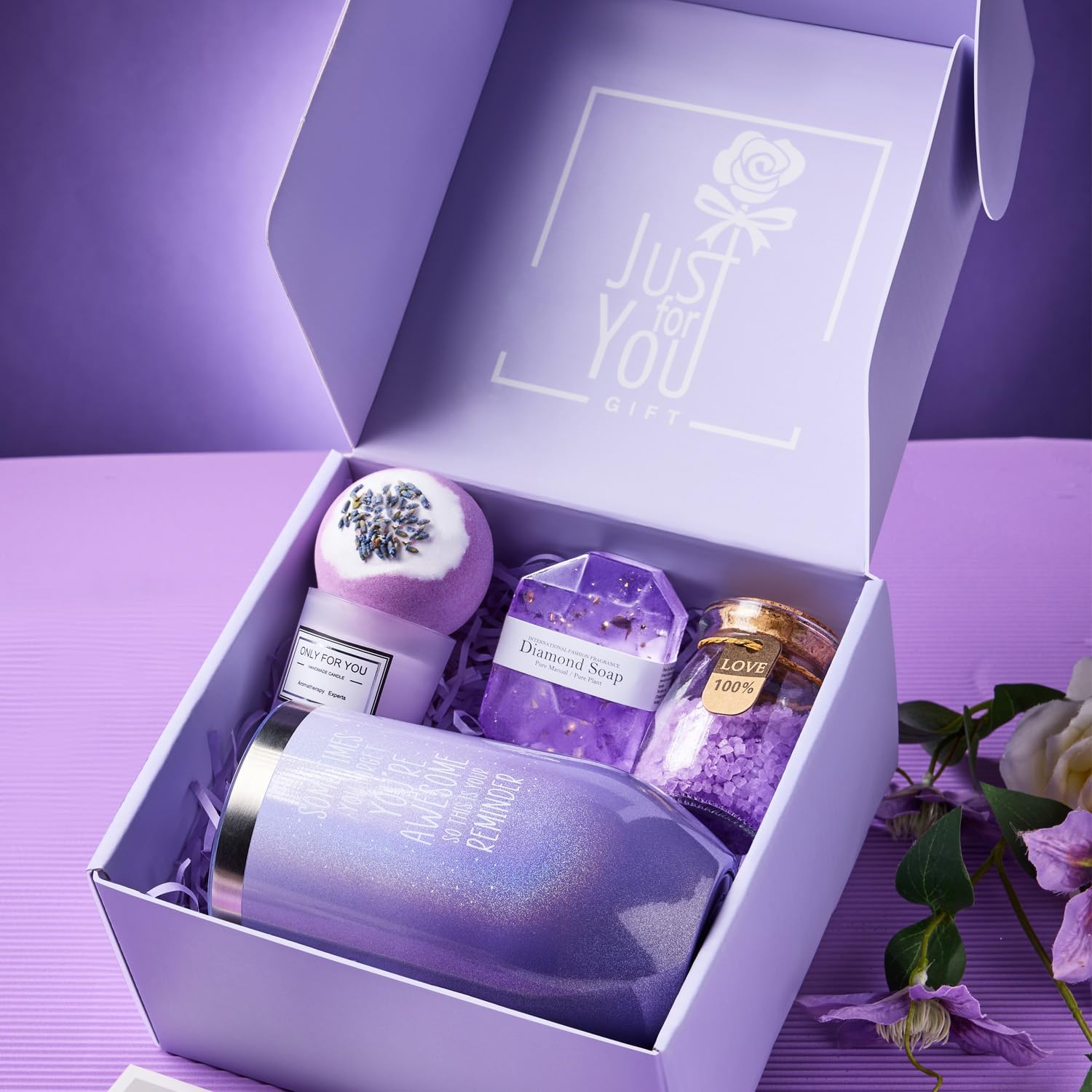 Gifts for Women, Mom, Wife, Girlfriend, Sister, Her - Happy Birthday, Christmas, Valentine's Day, Mothers Day Gifts - Lavender Spa Gift Basket Set - Image 2