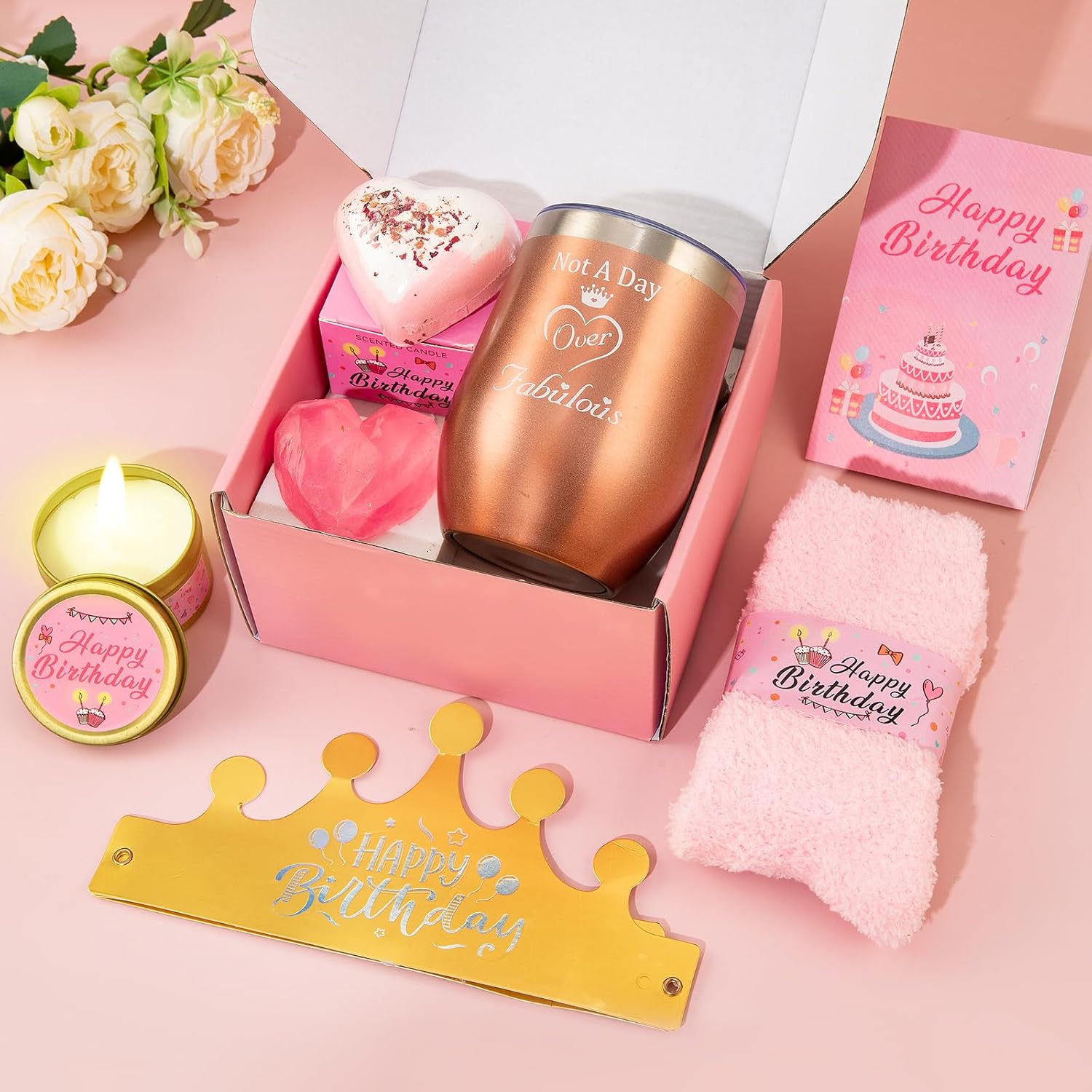 Birthday Gifts for Women Pink Gift Basket Friendship Gift Relaxing Set Best Friend Unique Gift Ideas for Women Gift Box for Sister Birthday Presents - Image 2