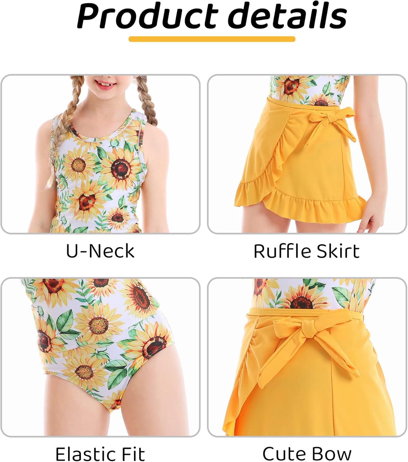 Cutemile 5-14 Years Girls Swimsuit 3 Piece Bathing Suit Quick Dry Tankini Set with Cover Up Beach Skirt Swimwear - Image 4