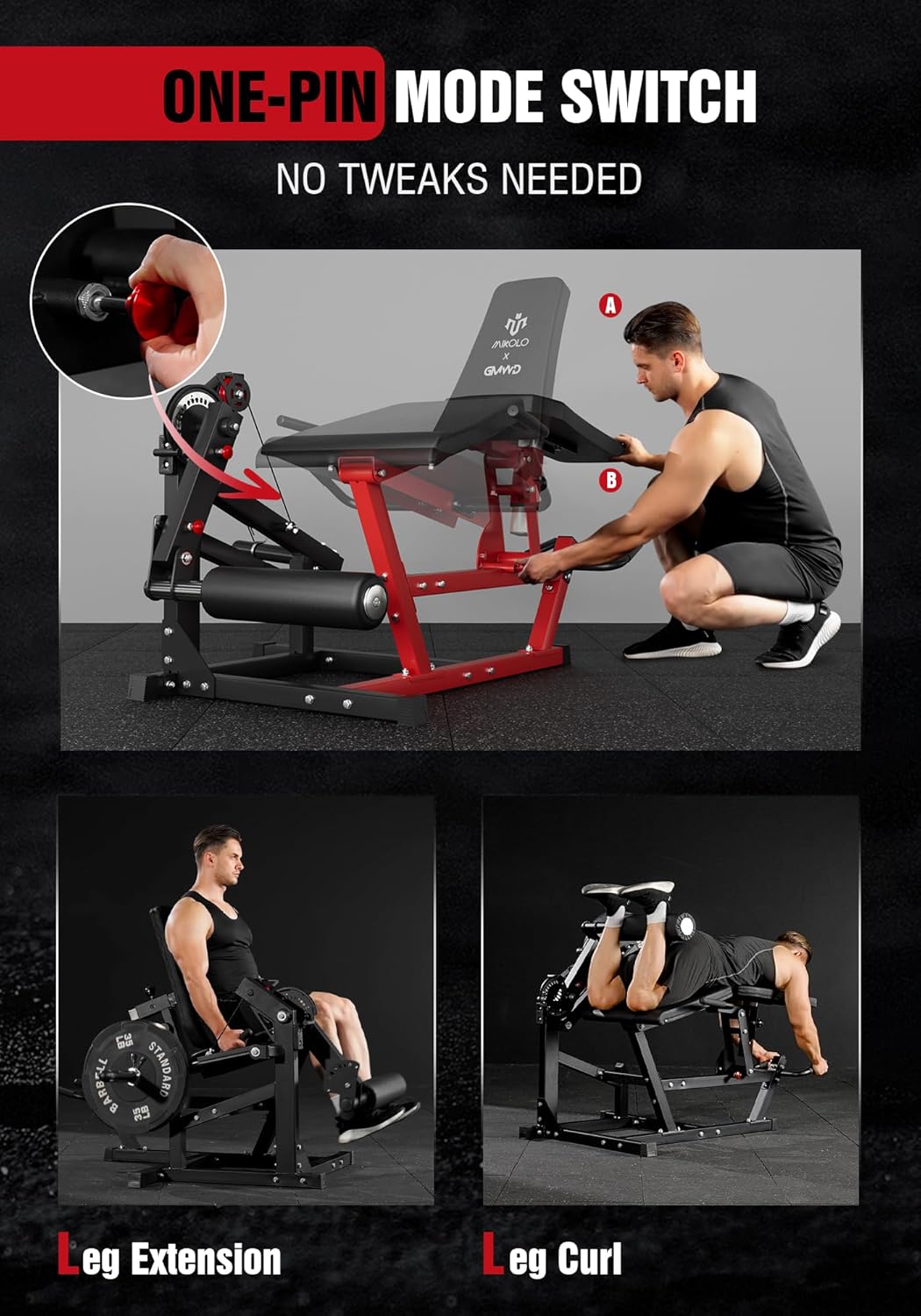 Mikolo Leg Extension and Curl Machine, Adjustable Leg Curl Machine, Seated Leg Extension and Lying Curl Machine for Home Gym, Leg Workout Equipment with Cable System - Image 8