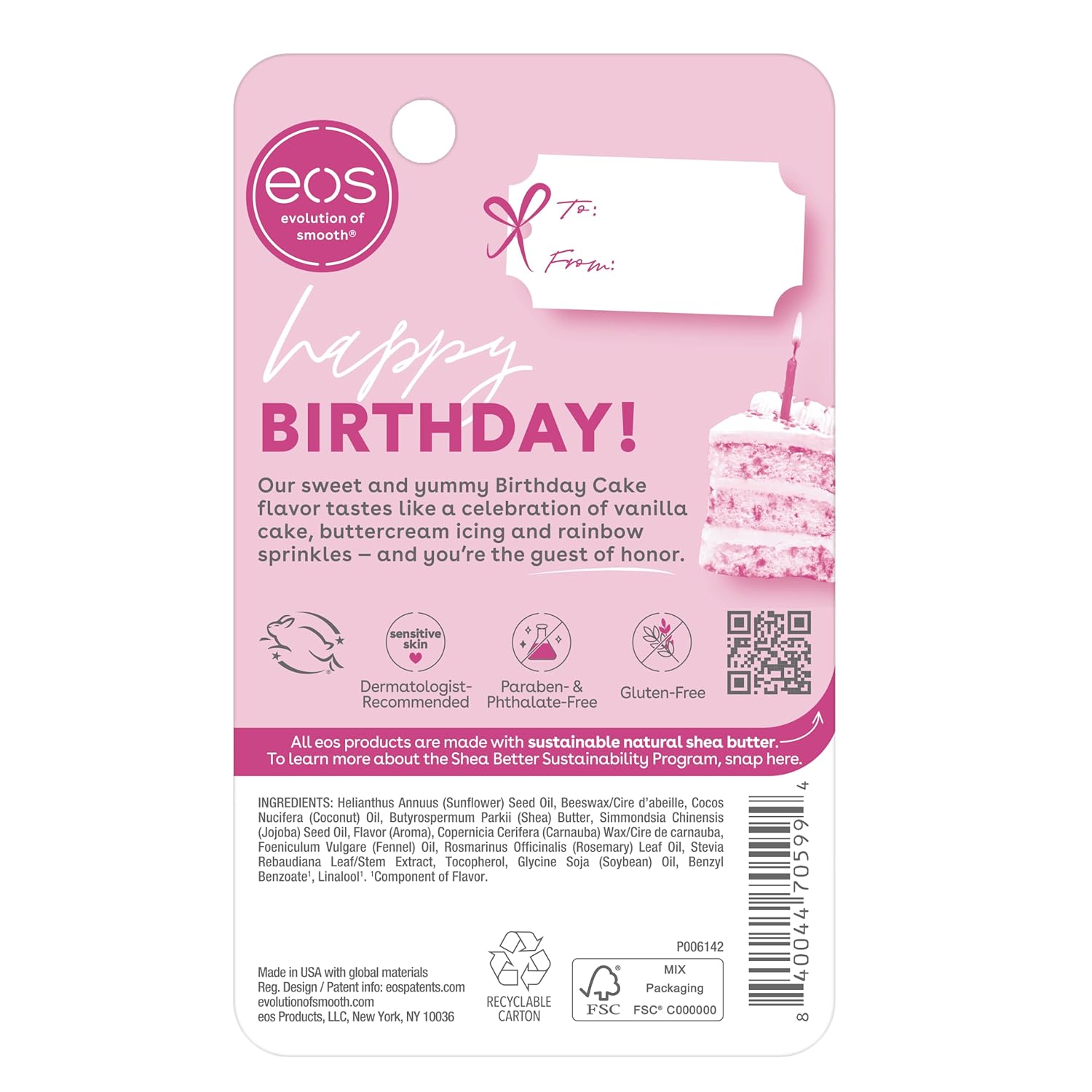 eos Natural Shea Lip Balm- Birthday Cake, eos lip balm, All-Day Moisture, Lip Care, Shea Butter, Moisturizing, Dry Lip Care, 0.14 oz - Image 7