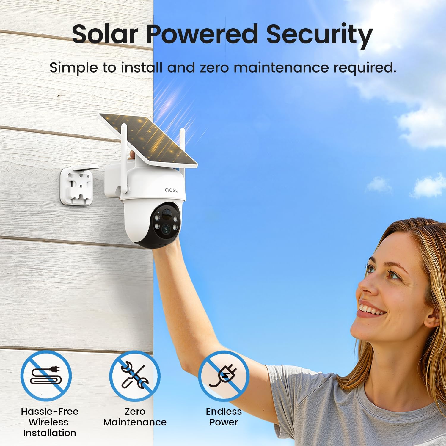 aosu Security Cameras Outdoor Wireless, 2 Cam-Kit, No Subscription, Solar-Powered, Home Security Cameras System with 360° Pan & Tilt, Auto Tracking, 2K Color Night Vision, Easy Setup, 2.4 & 5GHz WiFi - Image 7