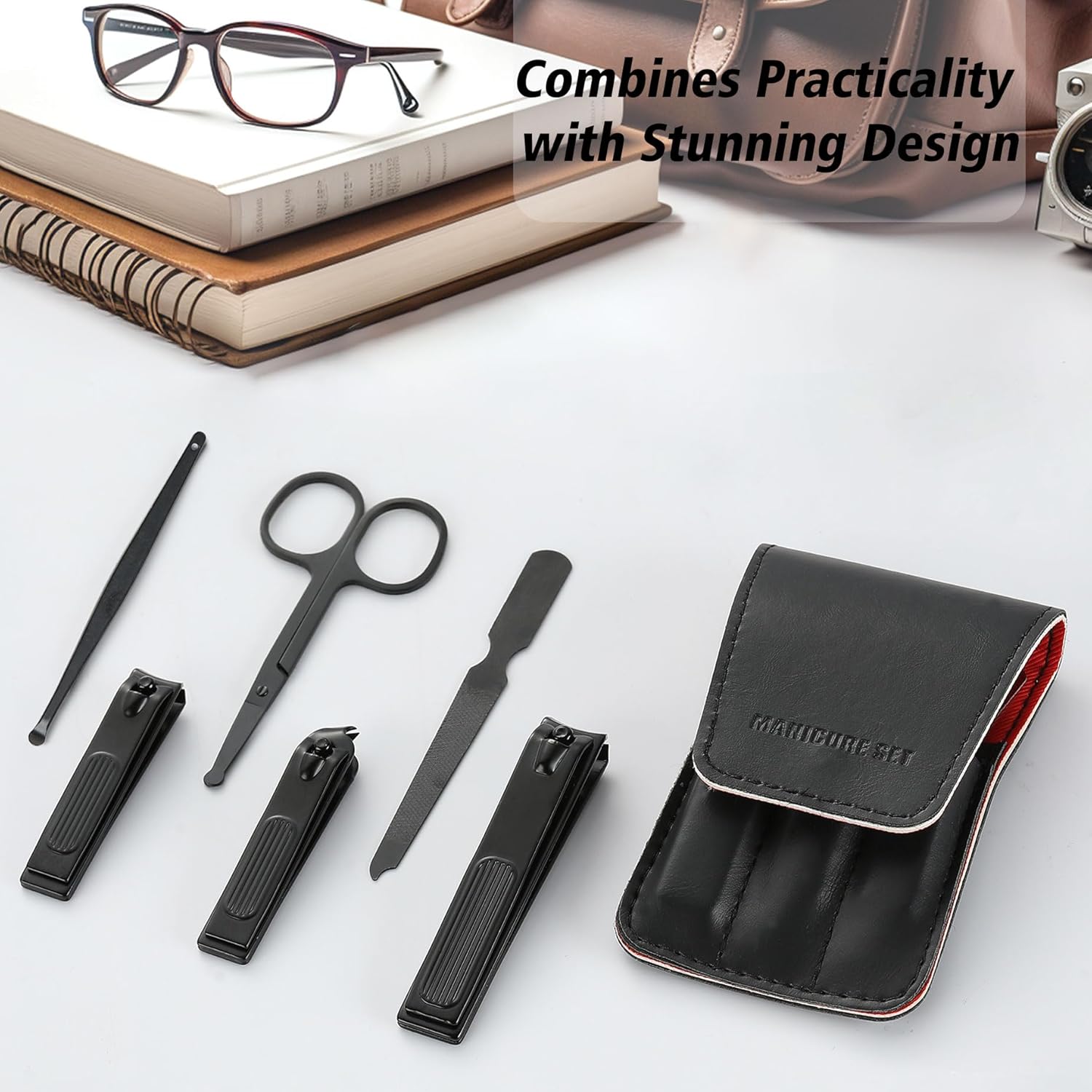 Cool Manicure Set for Men, Nail Clipper Grooming Kit for Teen Boy, Boyfriend, Husband, Dad, Small Gift Idea for Christmas Stocking Stuffers or Birthday Gift (Black) - Image 2