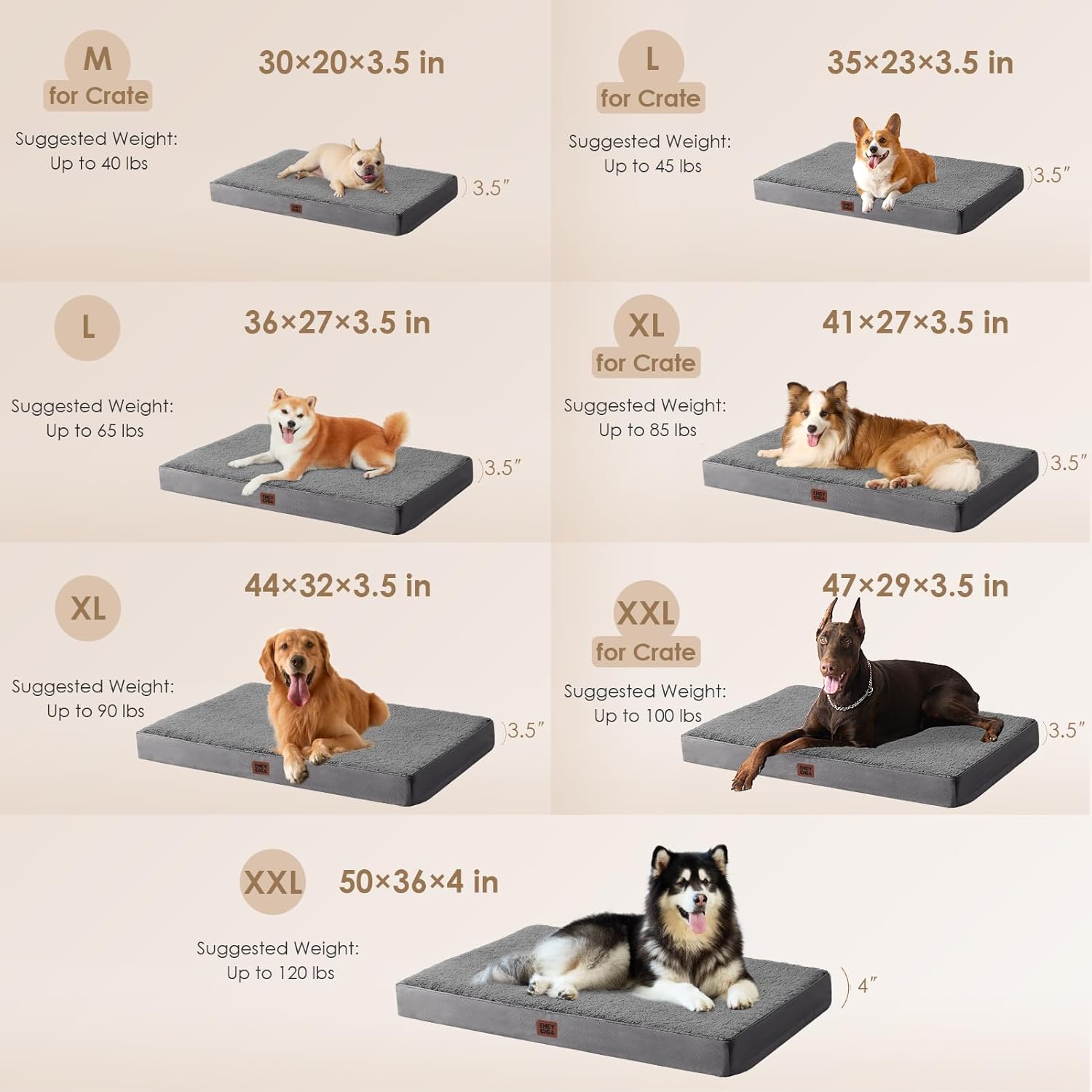 EHEYCIGA Orthopedic XL Dog Beds for Extra Large Dogs with Removable Washable Cover for Crate, Grey, 41x27 - Image 3