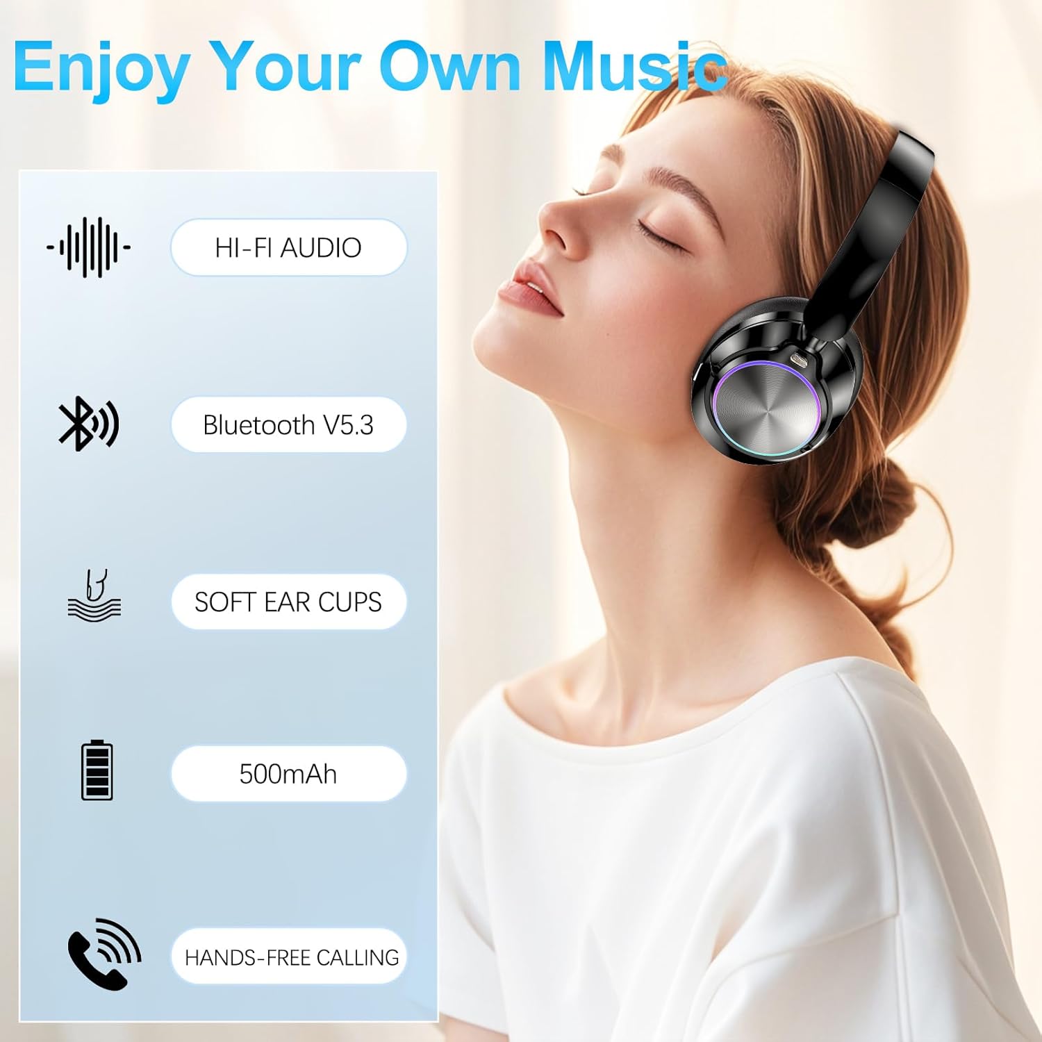 Noise Cancelling Over Ear Wireless Bluetooth Headphones with Microphone, 65h Playtime, Clear Calls, Comfort Fit for Travel (Black) - Image 7
