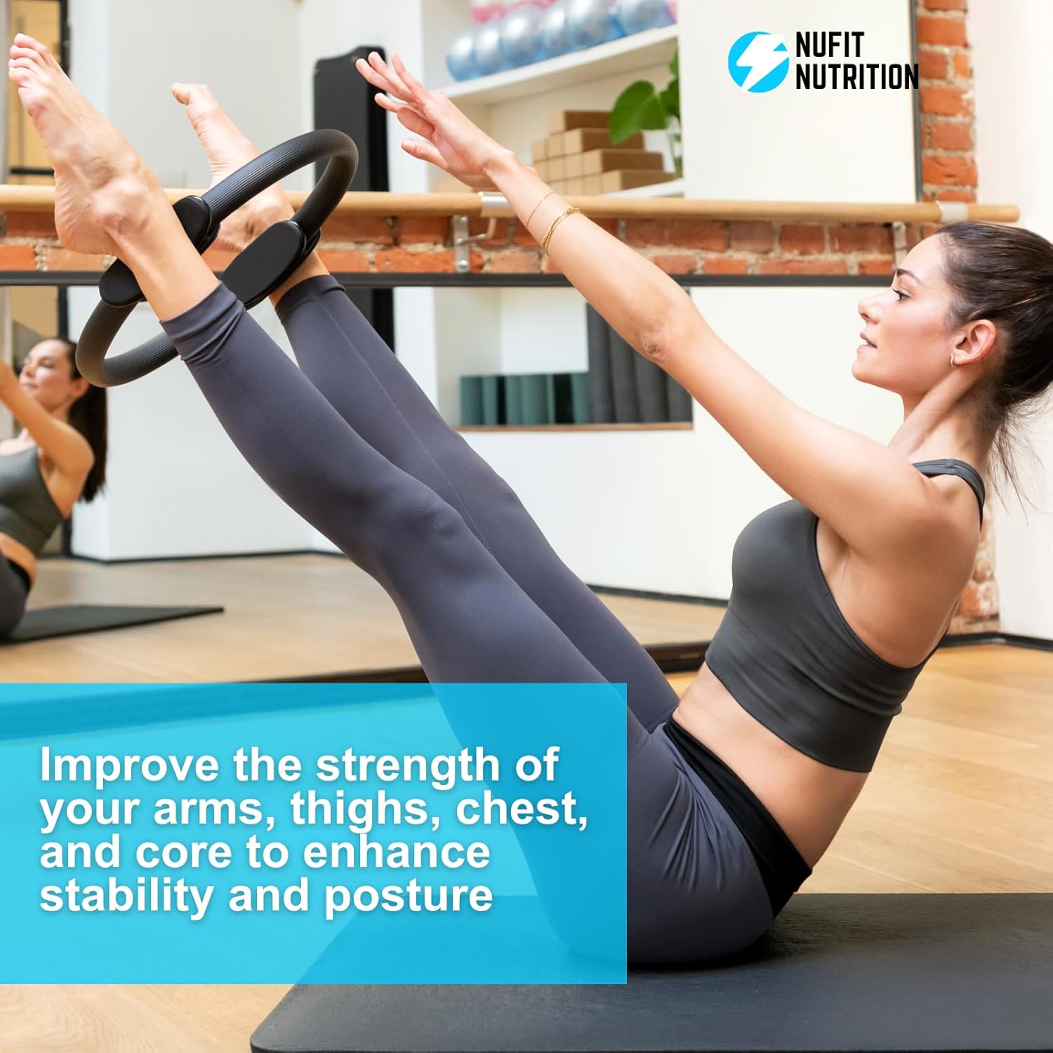 NuFit Pilates Ring Fitness Circle - 15" Inch - Best Home Workout Equipment for Thigh/Legs, Arms and Core, Pilates Reformer Ring for Men and Women - Image 4