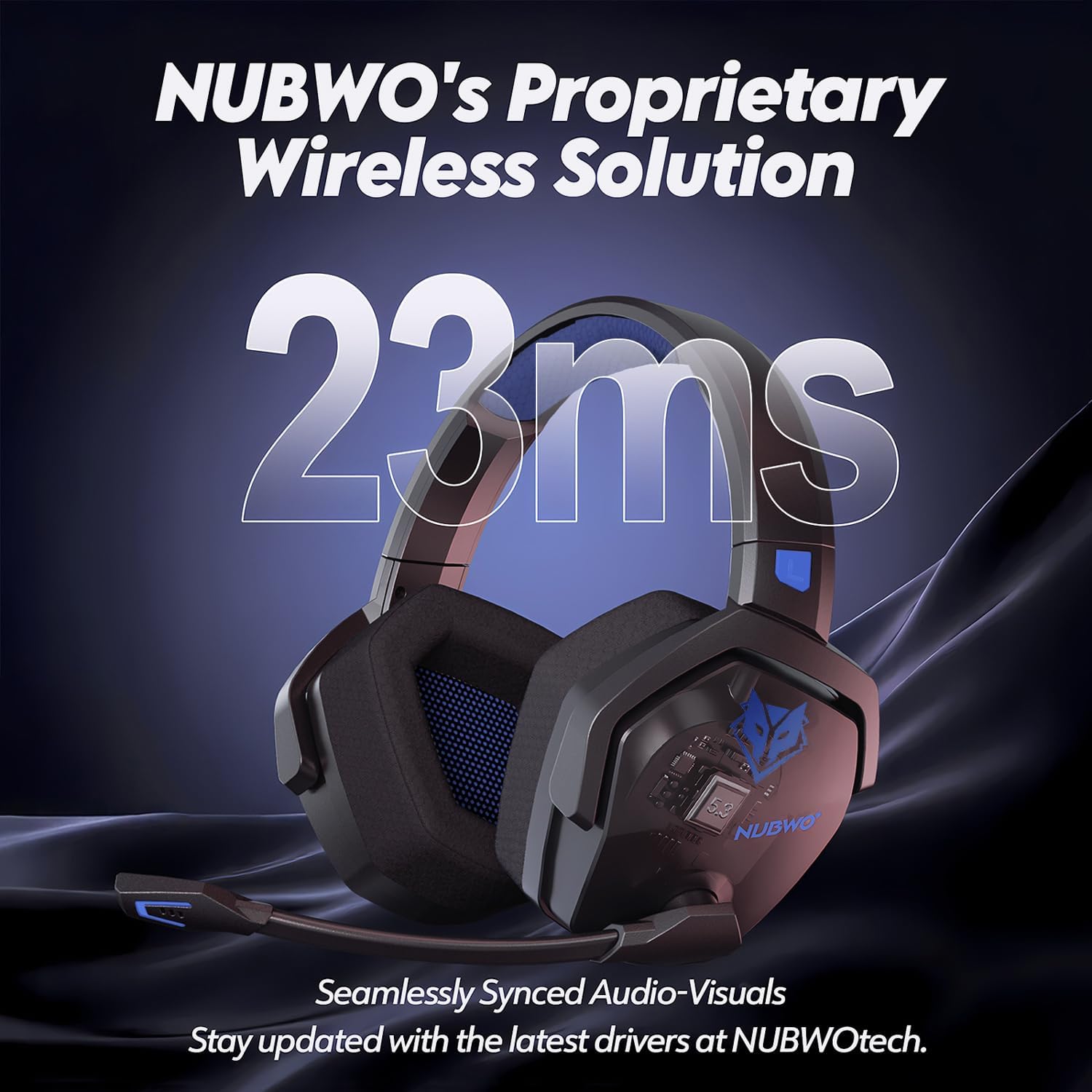 NUBWO Wireless Gaming Headset with Mic for Ps5 Ps4 PC, Zero Interference, 100-Hour Battery All-Day Play, 23ms Sync for Fortnite & Call of Duty/FPS Gamers, Triple Mode All Devices Compatible - Blue - Image 3
