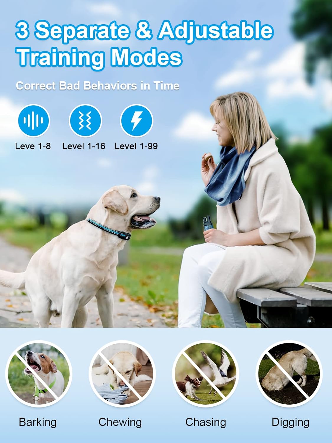 Bousnic Dog Shock Collar 2 Dogs (5-120Lbs) - 3300 ft Waterproof Training Collar for Dogs Large Medium Small with Rechargeable Remote, Beep (1-8) Vibration (1-16) and Humane Shock (1-99) Modes - Image 3