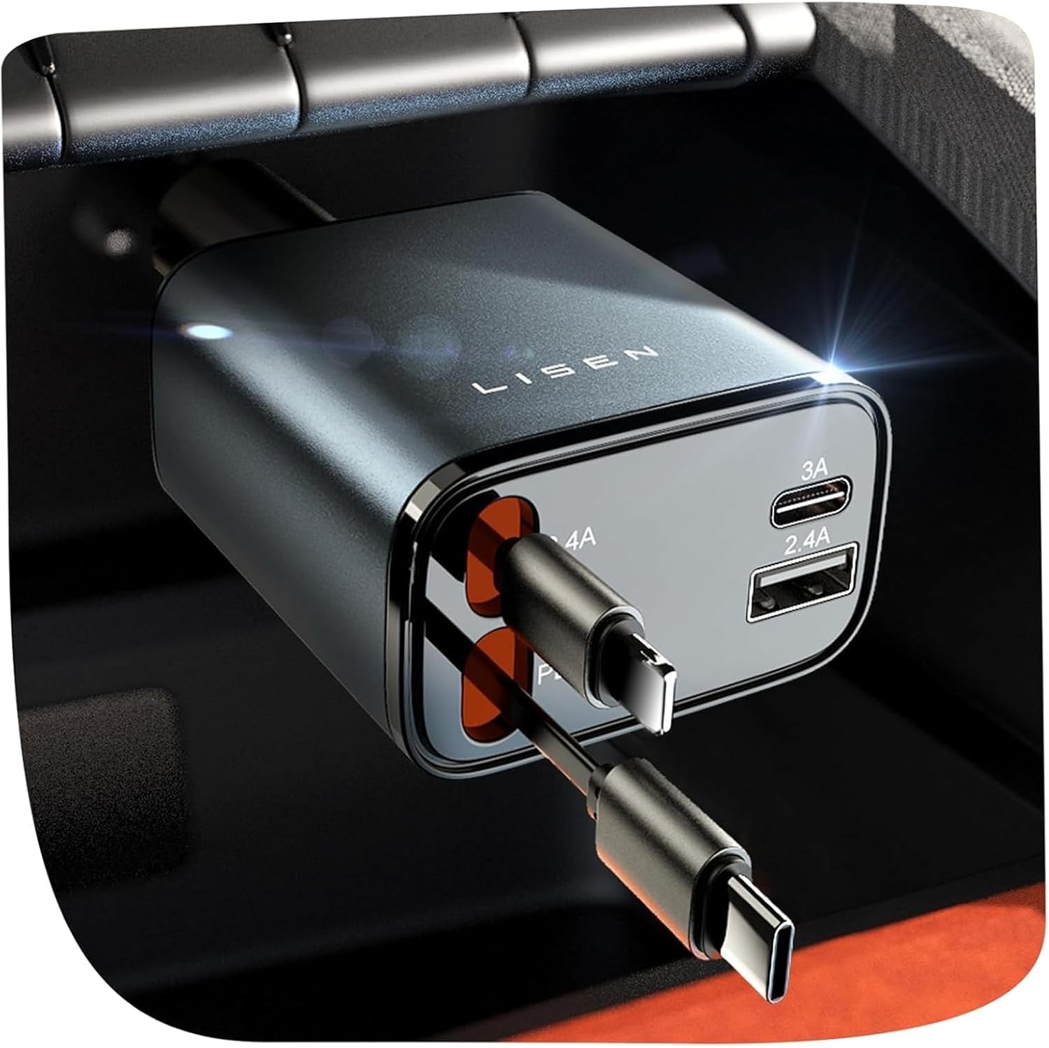 LISEN Retractable Car Charger, Gifts for Men Women, Cars Adapter USB C Fast Charger, Car Accessories for Women Truck Organization storage Travel Essentials for iPhone 17 16 15 14 13 12 11, Samsung S26
