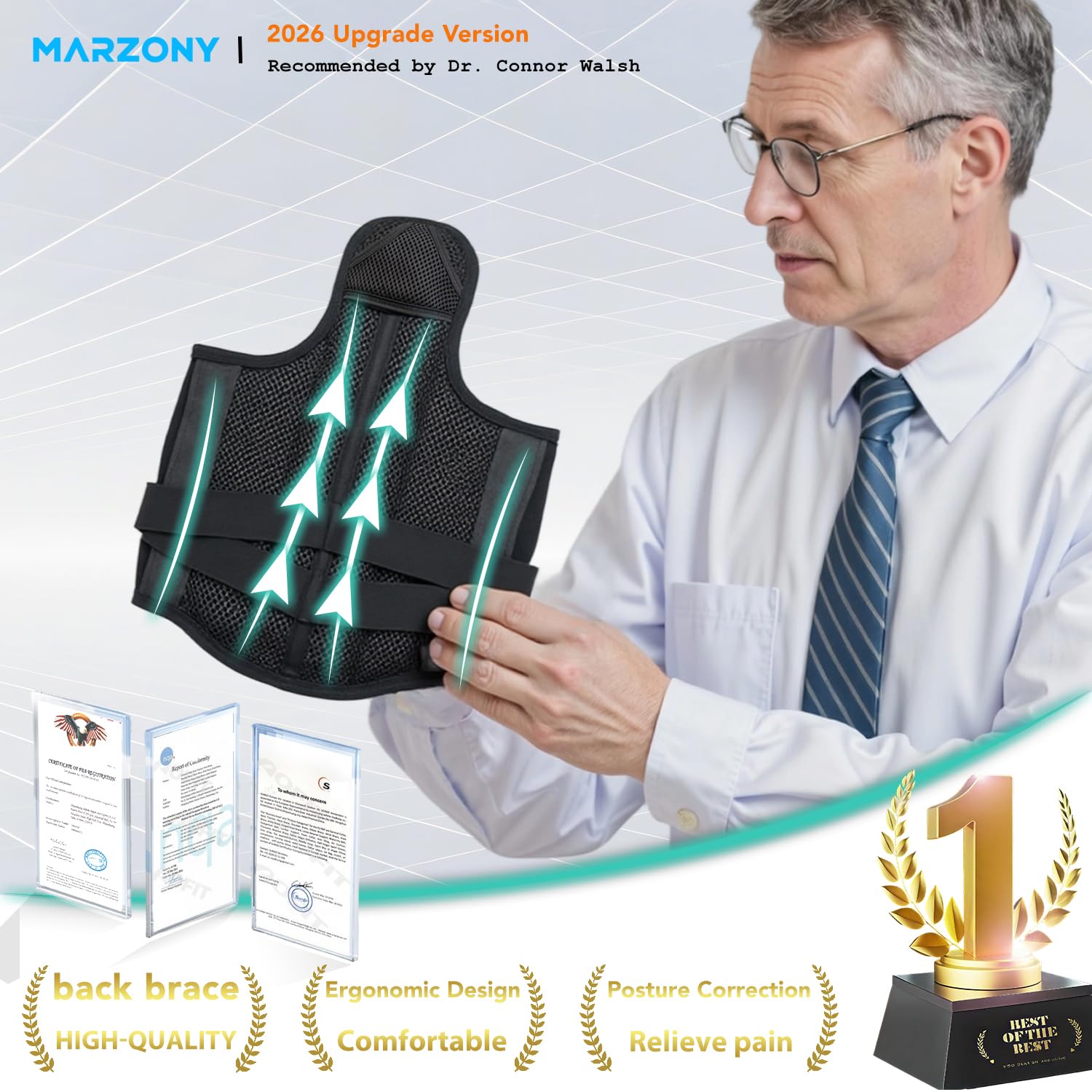 Back Brace Posture Corrector for Men & Women, Upgraded Full Back Support with Adjustable Shoulder Straightener and Waist Support Straps, Breathable Back Brace for Office Work, Long Sitting & Daily Wear, Comfortable Posture Support for Upper & Lower Back Medium - Image 2