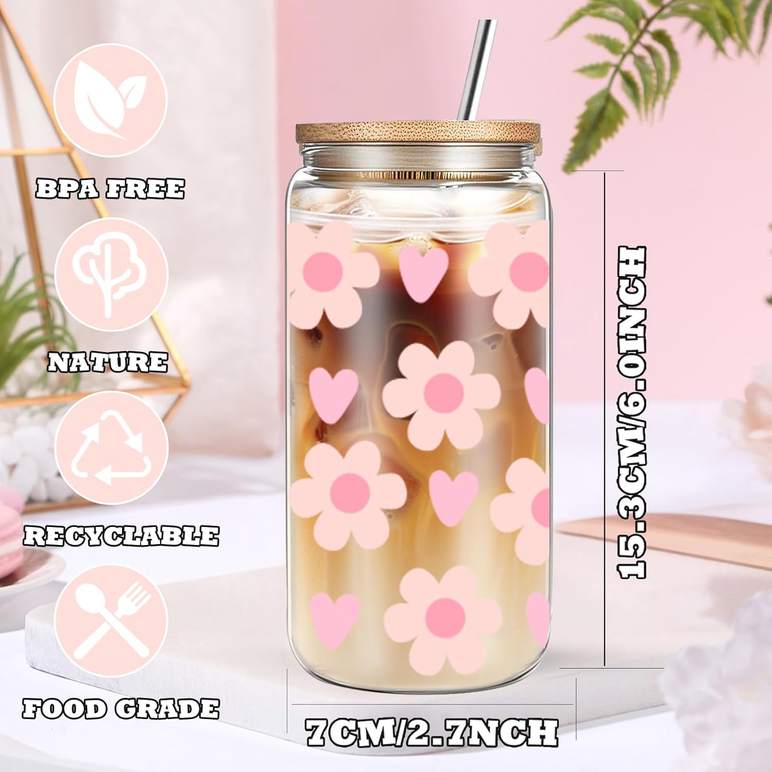 DHQH Birthday Gifts for Teen, Cute Inspirational Gift Daisy Presents Set Ideas for Sister Daughter Friends, Happy Birthday Gift Basket with Ice Glass Cup for Her (Pink) - Image 2